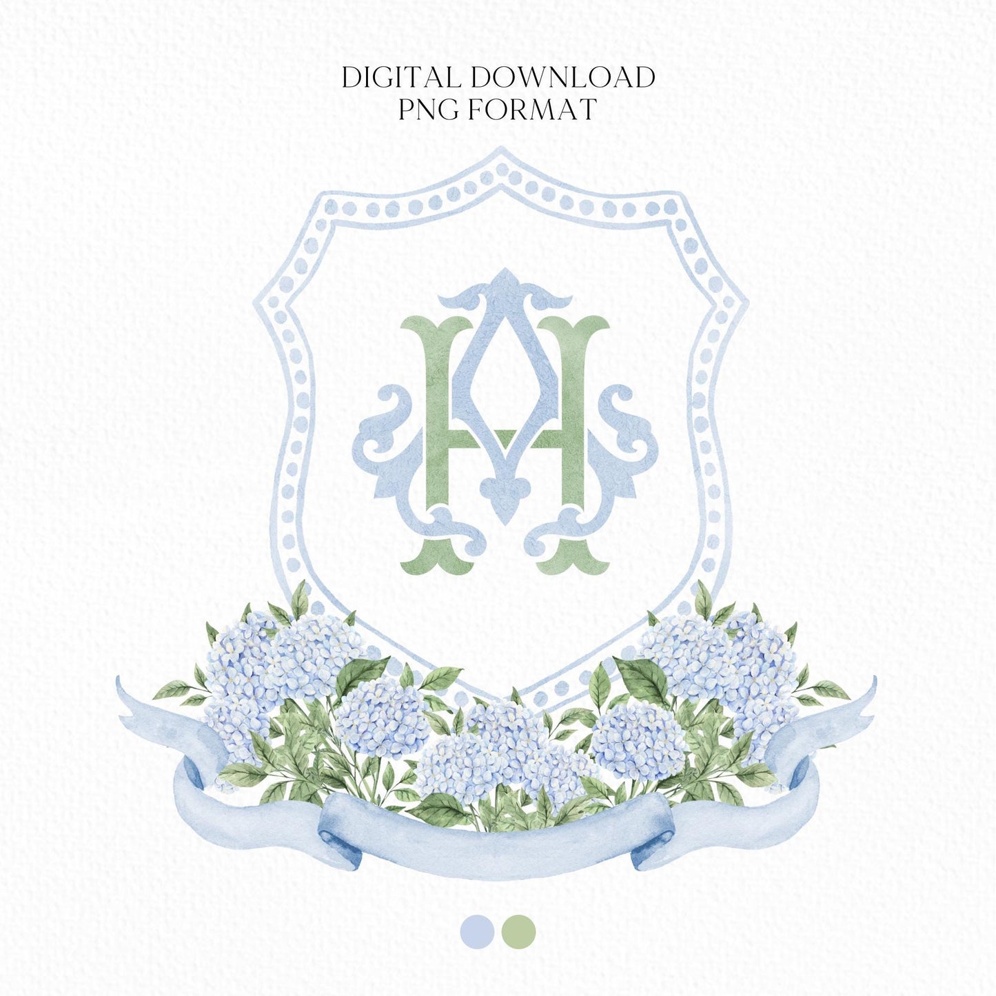 Hydrangea Flower Wedding Crest - Monogram Crest - Hydrangea Floral Luxury Watercolor Wedding Crest - Romantic Wedding Crest - Boho Hydrangea