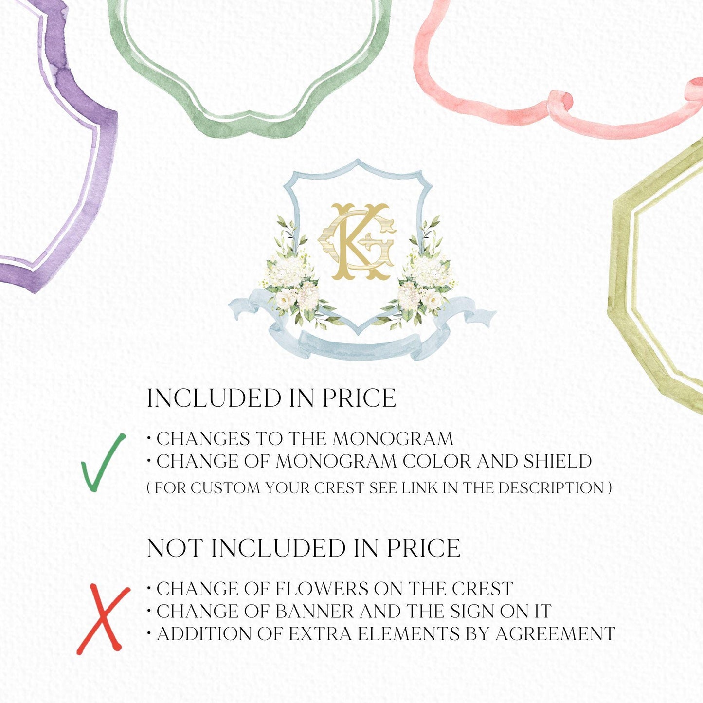 White Hydrangea Flower Wedding Crest - Monogram Crest - Hydrangea Floral Luxury Watercolor Wedding Crest - Romantic Wedding Crest