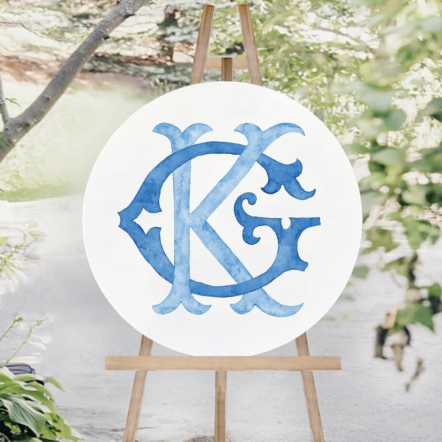 Watercolor Wedding Monogram GK - Classic Initial Crest (Digital Download)
