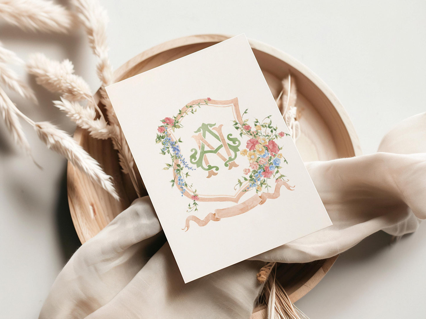 Wildflowers Pink Flower Garden Flowers Wedding Crest - Monogram Crest - Floral Luxury Watercolor Wedding Crest - Romantic Wedding Crest