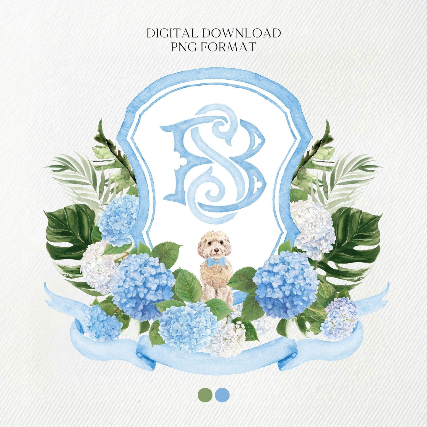 Hydrangea Flower Wedding Crest - Monogram Crest - Hydrangea Floral Luxury Watercolor Wedding Crest - Romantic Wedding Crest- Boho Hydrangea