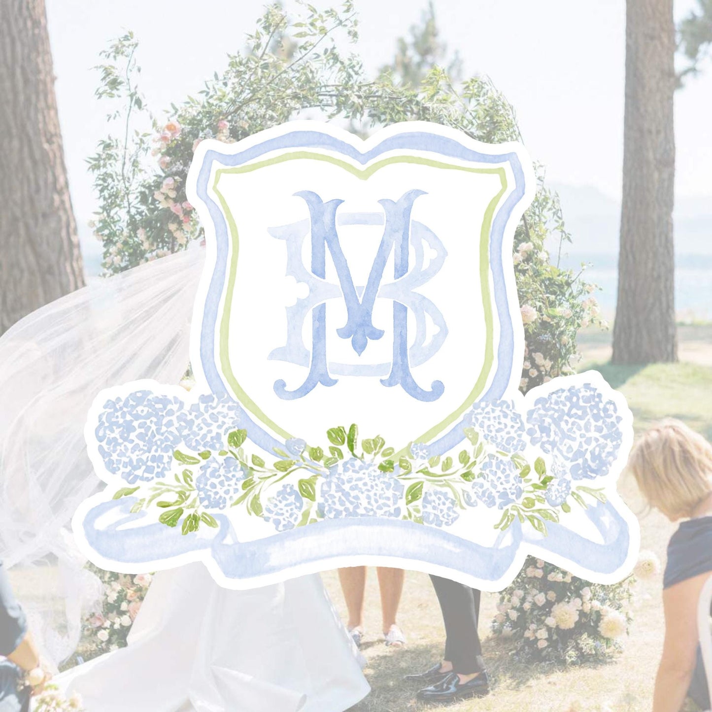 Watercolor Hydrangea Wedding Crest – Light Blue Floral Monogram (Digital Download)