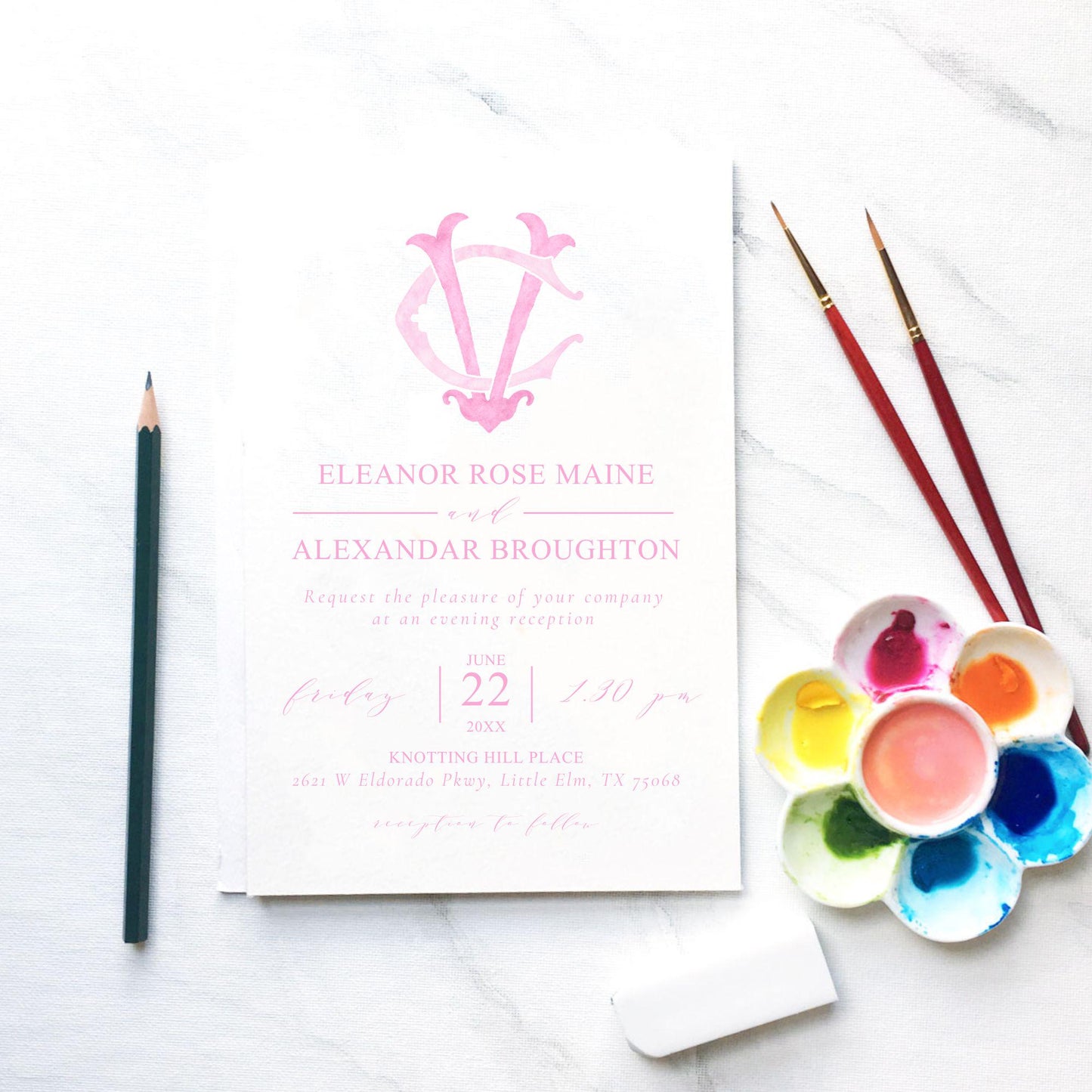 Watercolor Wedding Monogram VC CV - Classic (Digital Download)