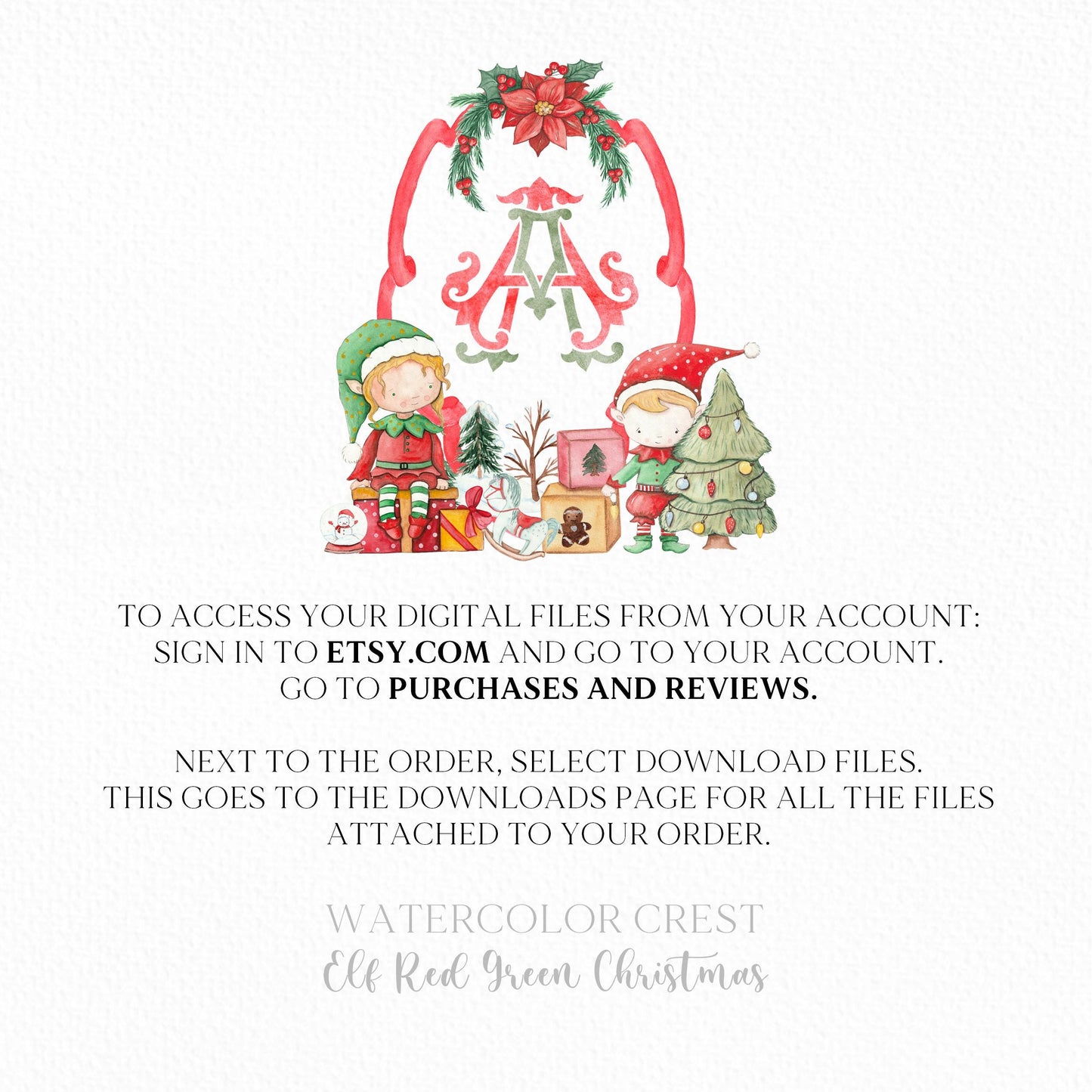 Elf Red Green Christmas Crest - Monogram Crest - Christmas Watercolor Crest DIY - Luxury Watercolor Wedding Crest - Elf Red Christmas