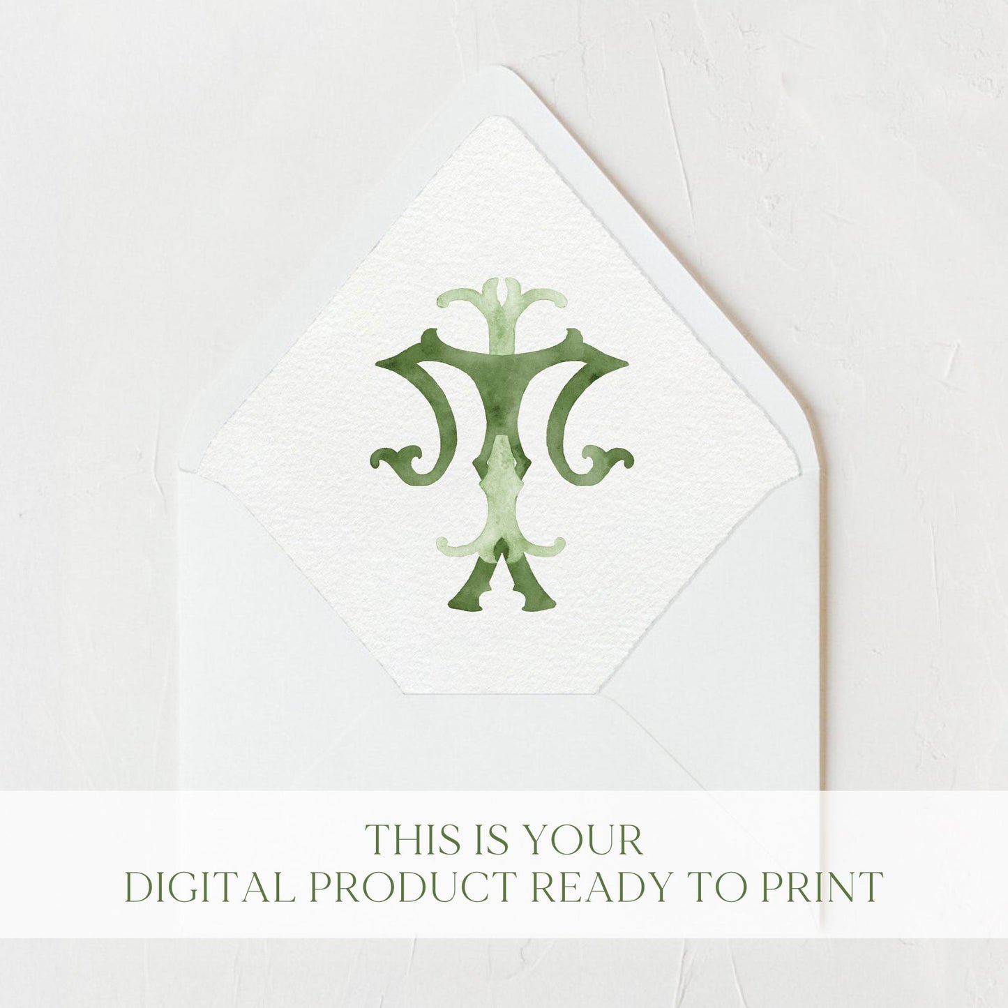 Watercolor Wedding Monogram TI – Classic Initials (Digital Download)