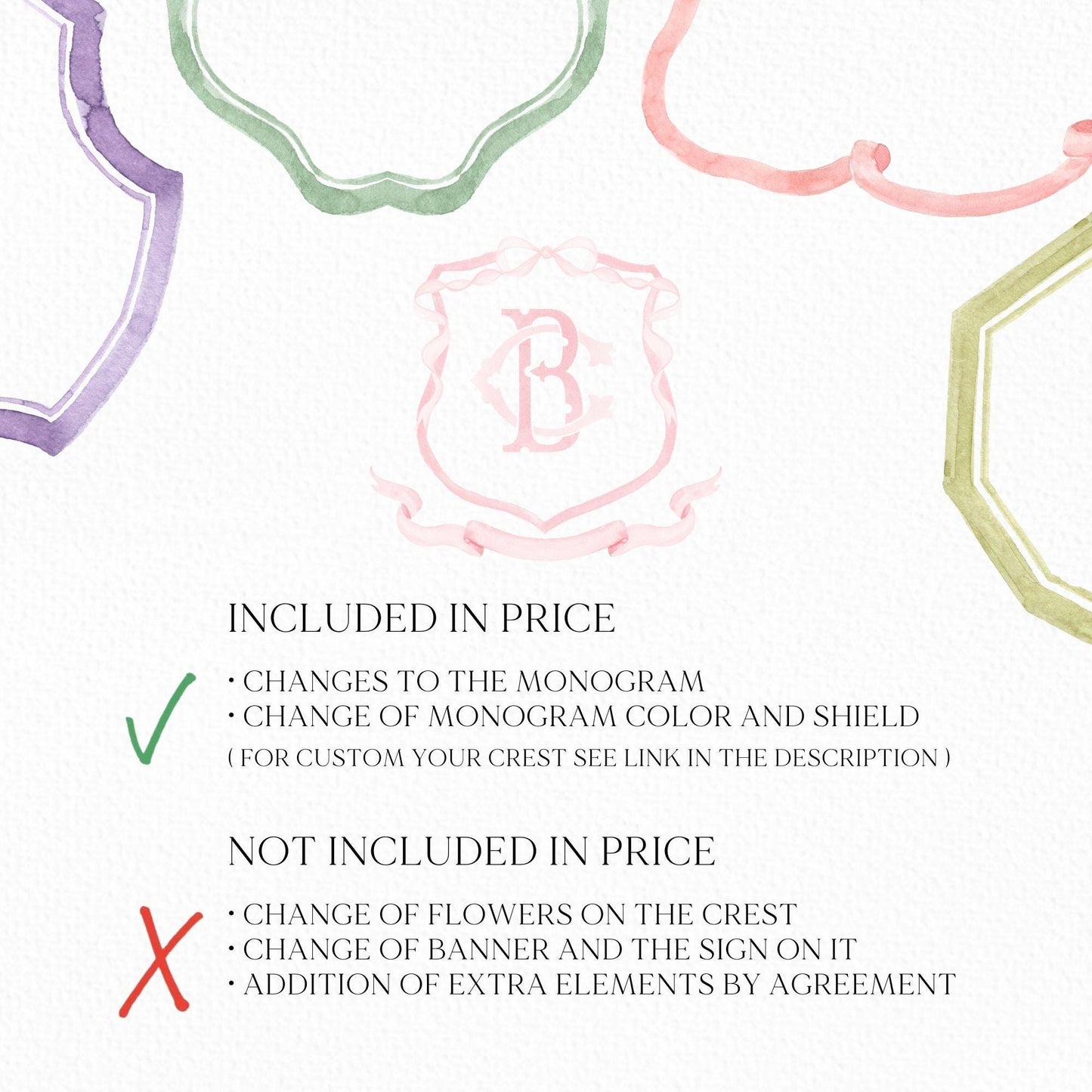 Pink Coquette Ribbon Bow Crest Wedding Crest - Monogram Crest - Pink Ribbon Bow Watercolor Wedding Crest Romantic Wedding Crest