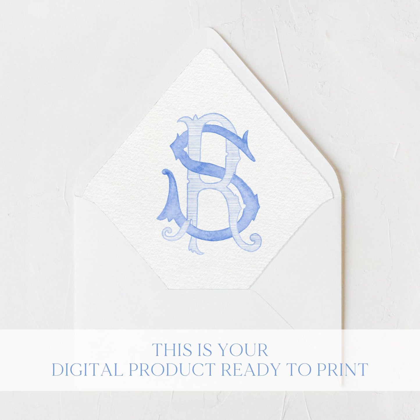 Watercolor Wedding Monogram – SR Initials, Classic Design (Digital Download)