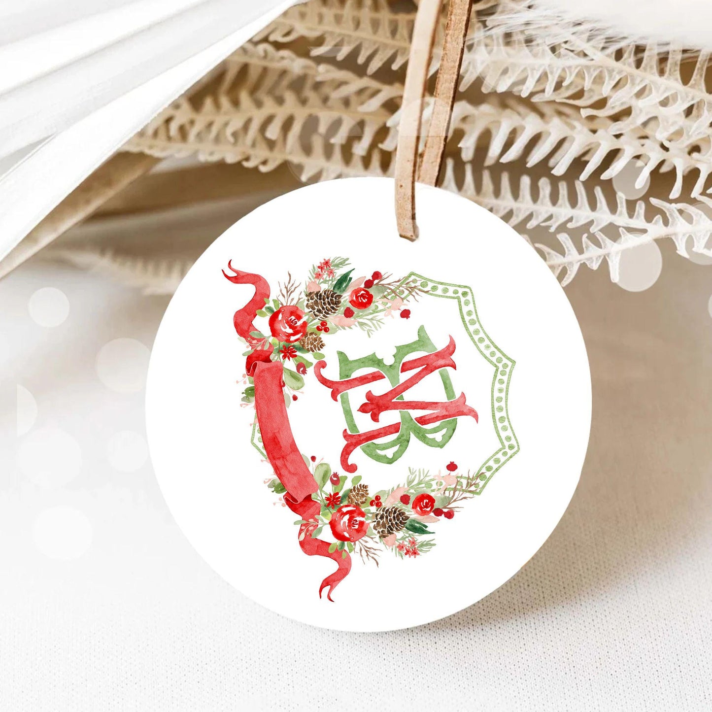 Custom Monogram Christmas Wedding Crest - Rose Hips Floral Watercolor - Winter Christmas Watercolors Crests
