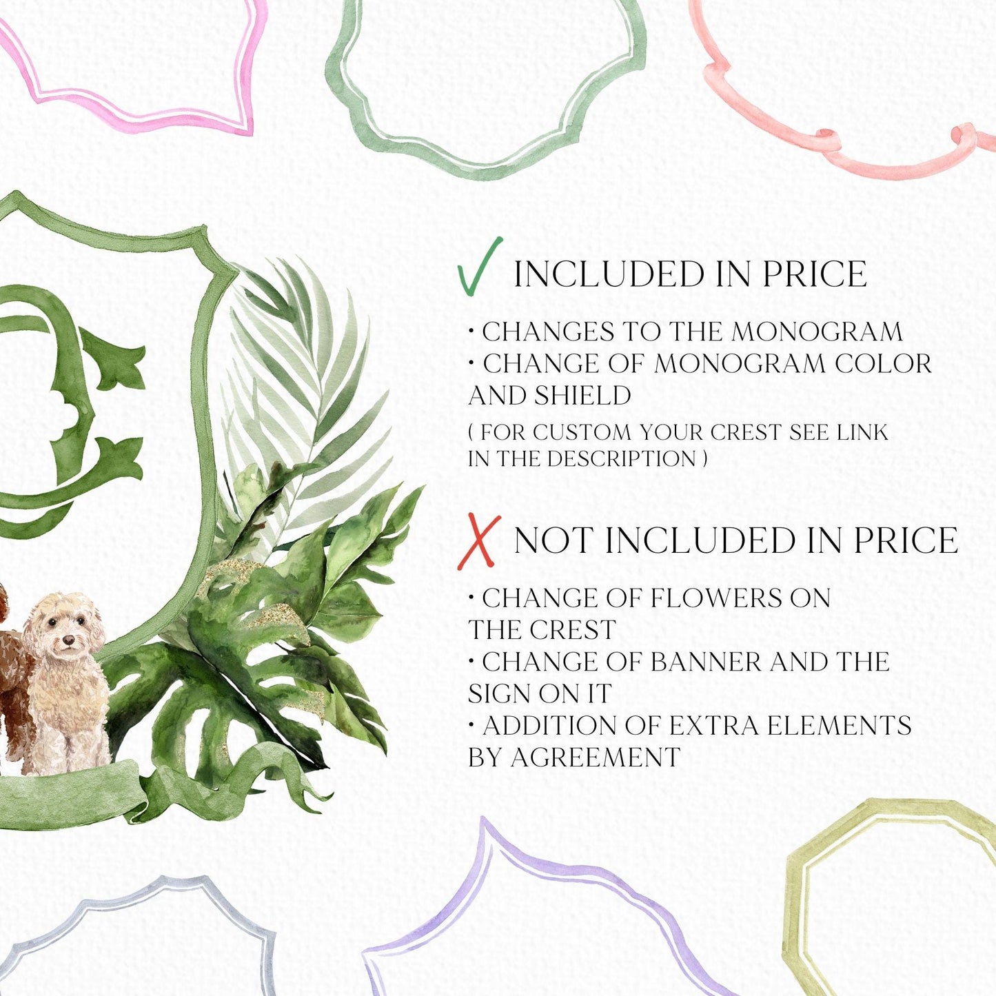 Palm Leaf Greenery Garden Watercolor Wedding Crest - Monogram Crest - Palm leaves Greenery Watercolor Wedding Crest - Romantic Wedding Crest
