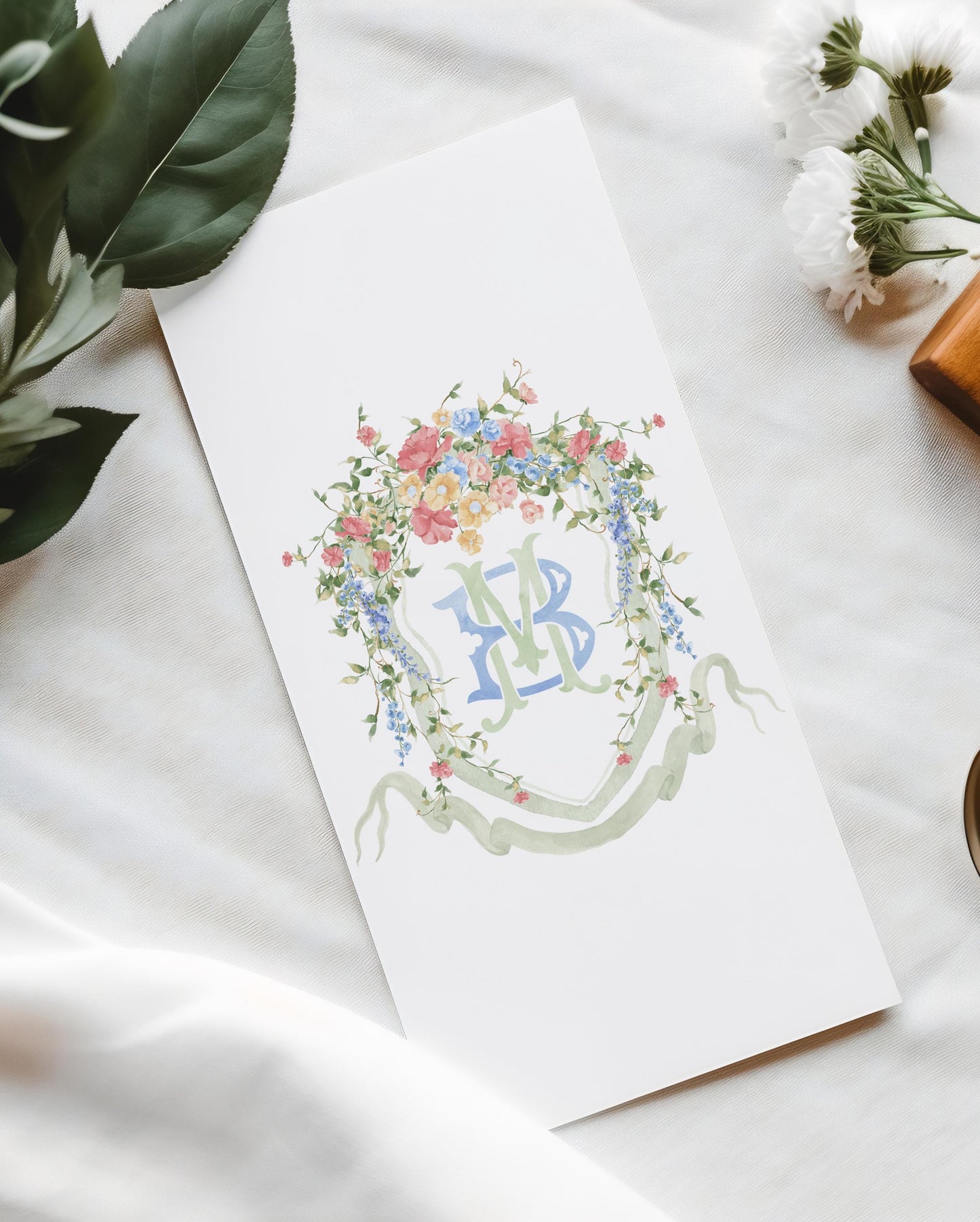 Wildflowers Pink Flower Garden Flowers Wedding Crest - Monogram Crest - Floral Luxury Watercolor Wedding Crest - Romantic Wedding Crest