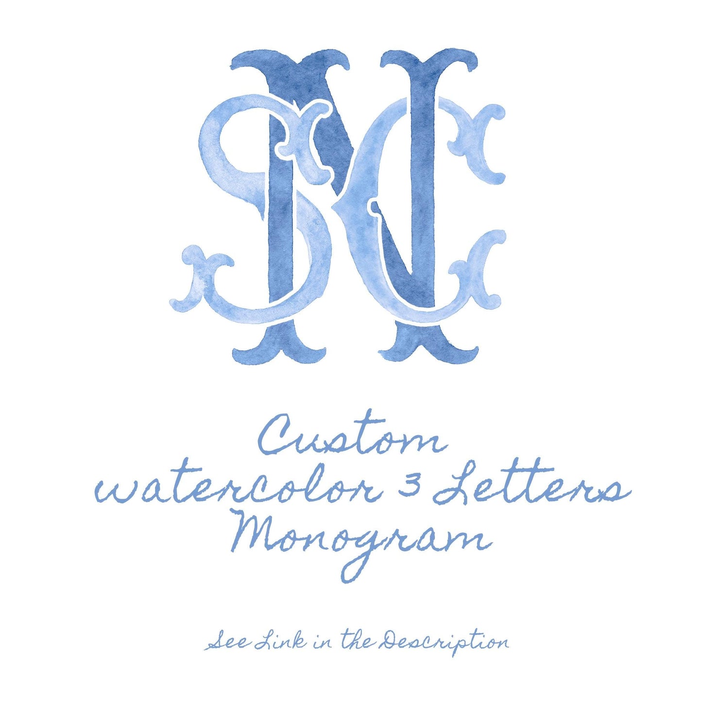 Custom Three Monogram Initial Letters, Three Monogram for Crest Design, Wedding Monogram, Wedding Logo, Custom Watercolor Wedding Crest