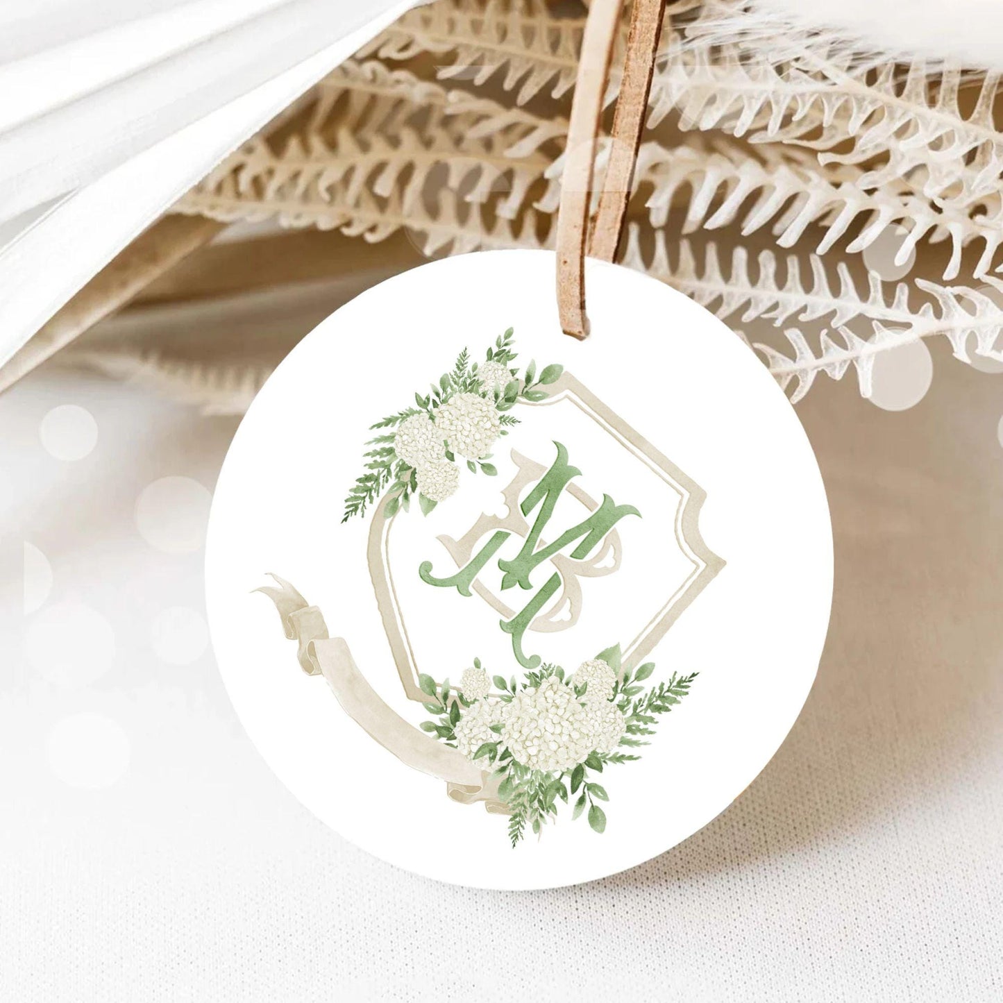White Hydrangea Flower Wedding Crest - Monogram Crest - Hydrangea Floral Luxury Watercolor Wedding Crest - Romantic Wedding Crest