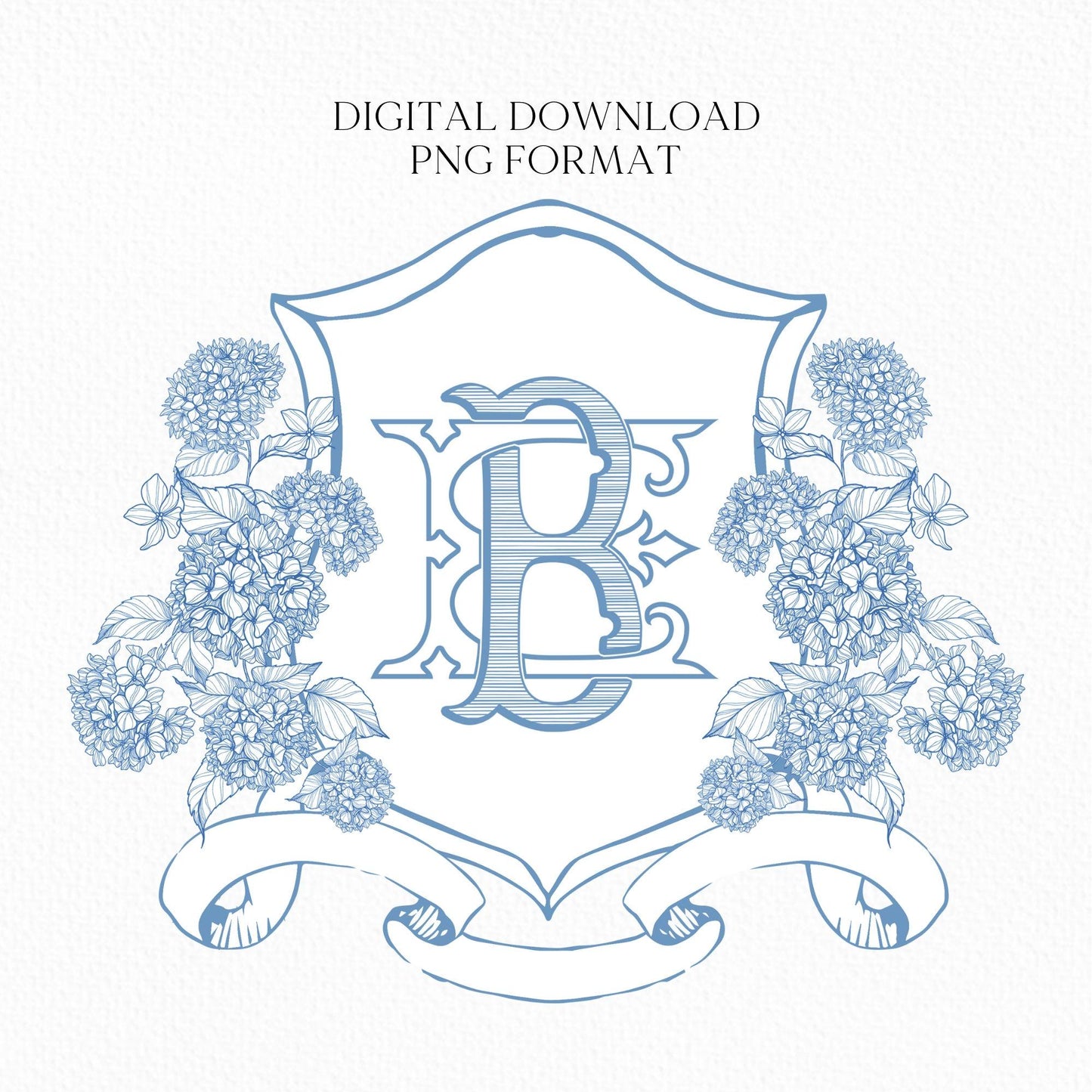 Vintage Hydrangea Flower Wedding Crest - Monogram Crest - Hydrangea Floral Luxury Line art Wedding Crest - Romantic Wedding Crest