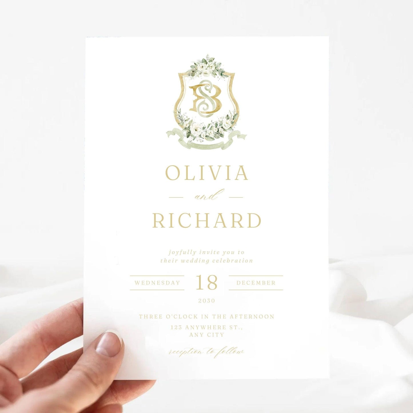 Crest Geometric White Flower Wedding Crest - Monogram Crest - Geometric Floral Luxury Watercolor Wedding Crest - Romantic Wedding Crest