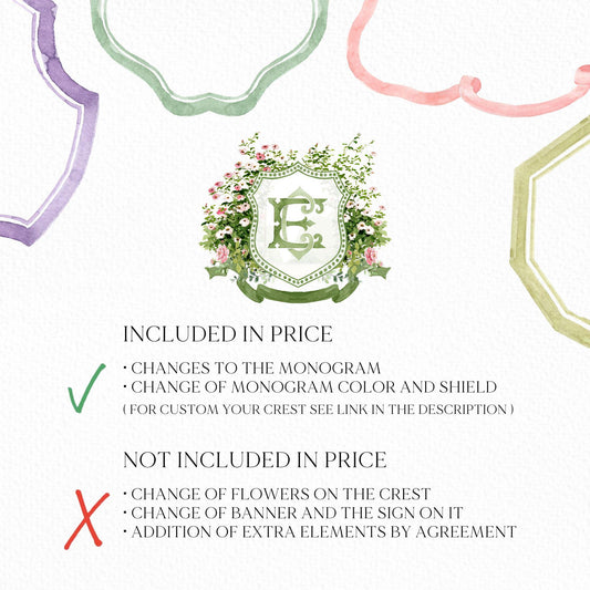 Blush Roses Soft Petals Flower Wedding Crest - Monogram Crest - Watercolor Rose Floral Watercolor Wedding Crest - Romantic Wedding Crest