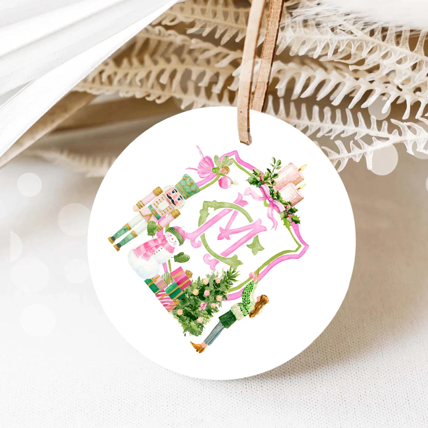 Nutcracker Christmas Wedding Crest - Monogram Crest - Winter Floral Watercolor Wedding Crest - Winter Christmas Wedding Light Pink Crest