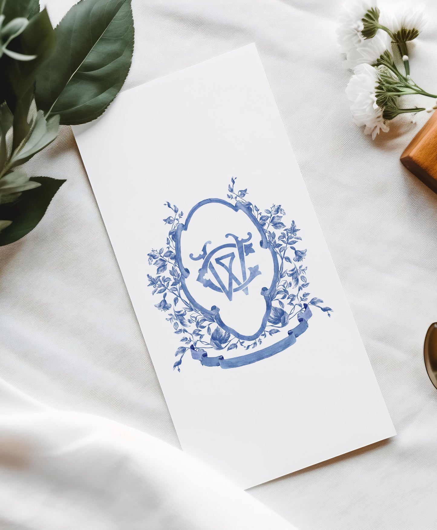 Dusty Blue Flower Wedding Crest - Monogram Crest - Vinatge Dusty Blue Floral Luxury Watercolor Wedding Crest - Romantic Wedding Crest