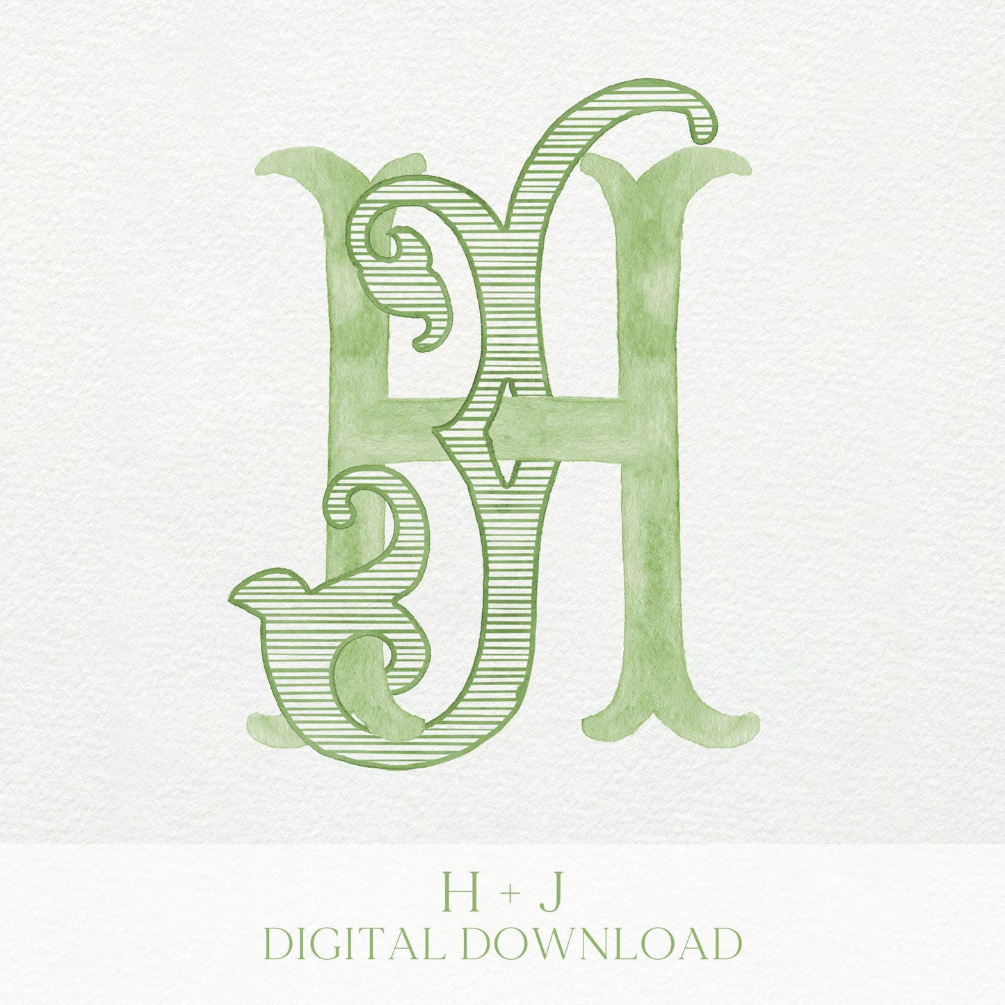 Watercolor Wedding Monogram - JH Initial Crest (Digital Download)