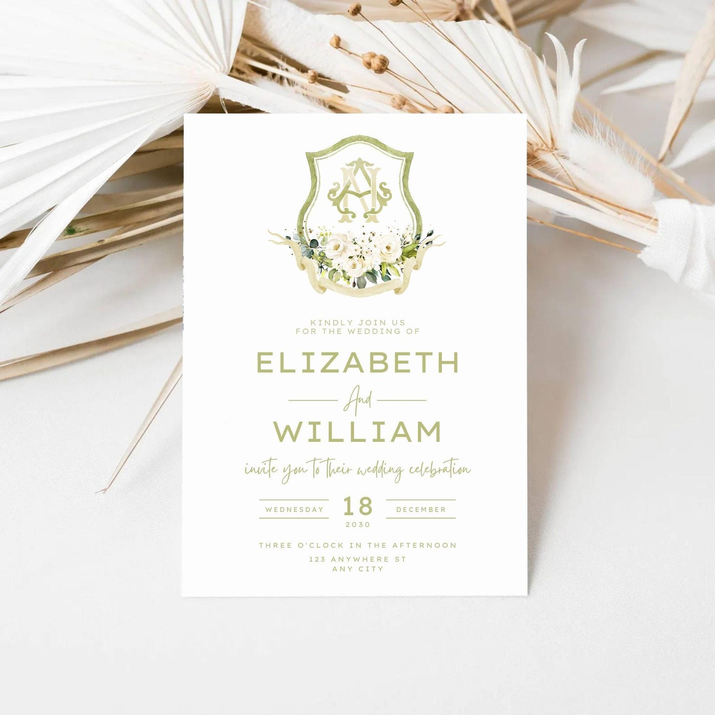White Roses Eucalyptus Flower Wedding Crest - Monogram Crest - White Floral Luxury Watercolor Wedding Crest - Romantic Wedding Crest