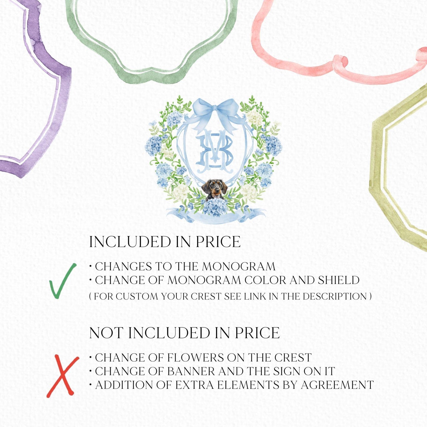 Hydrangea Flower Wedding Crest - Monogram Crest - Hydrangea Floral Luxury Watercolor Wedding Crest - Romantic Wedding Crest- Boho Hydrangea