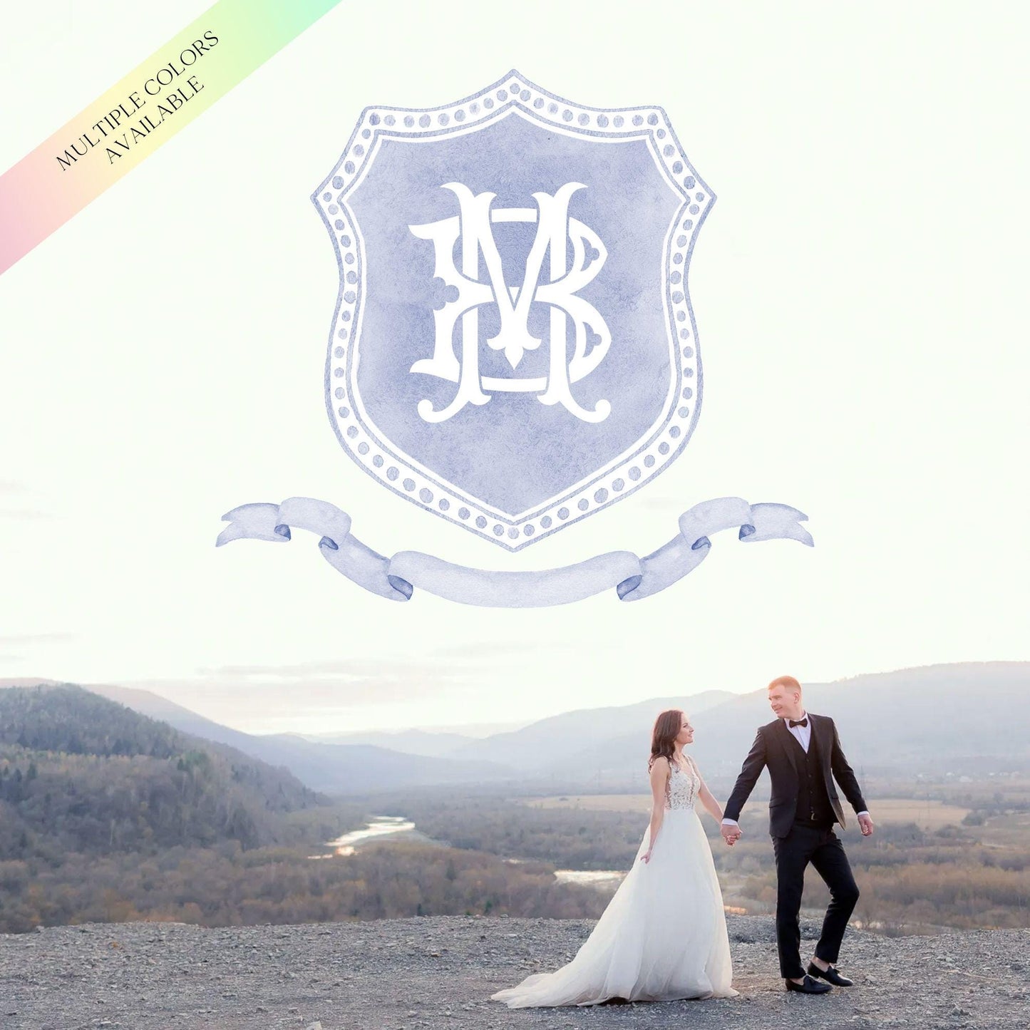 Watercolor Blue Wedding Crest - Monogram Crest - Watercolor Luxury Watercolor Wedding Crest - Romantic Wedding Crest