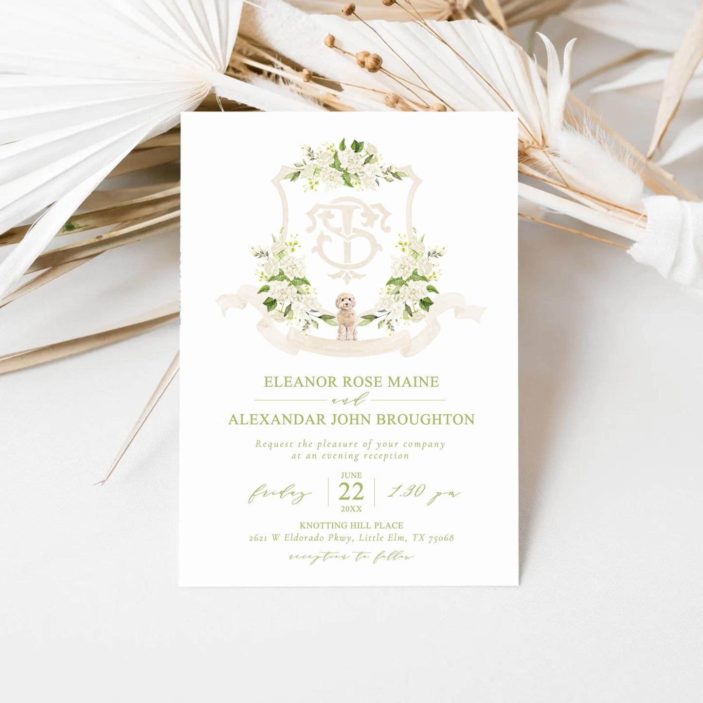 White Hydrangea Flower Wedding Crest - Monogram Crest - Hydrangea Floral Luxury Watercolor Wedding Crest - Romantic Wedding Crest