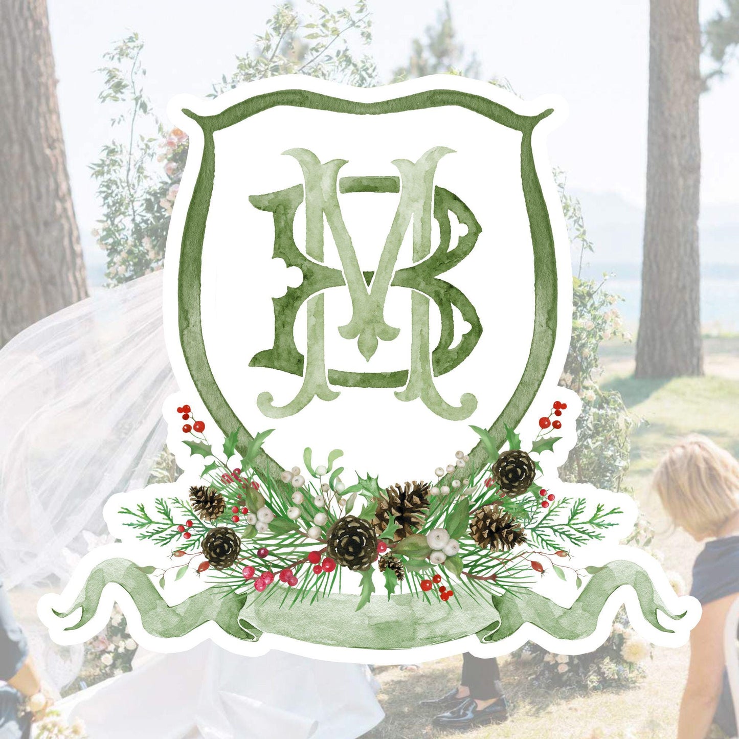 Custom Christmas Wedding Crest - Monogram Crest - Rose Hips Floral Watercolor Wedding Crest - Winter Christmas Wedding Crest - Winter Crest