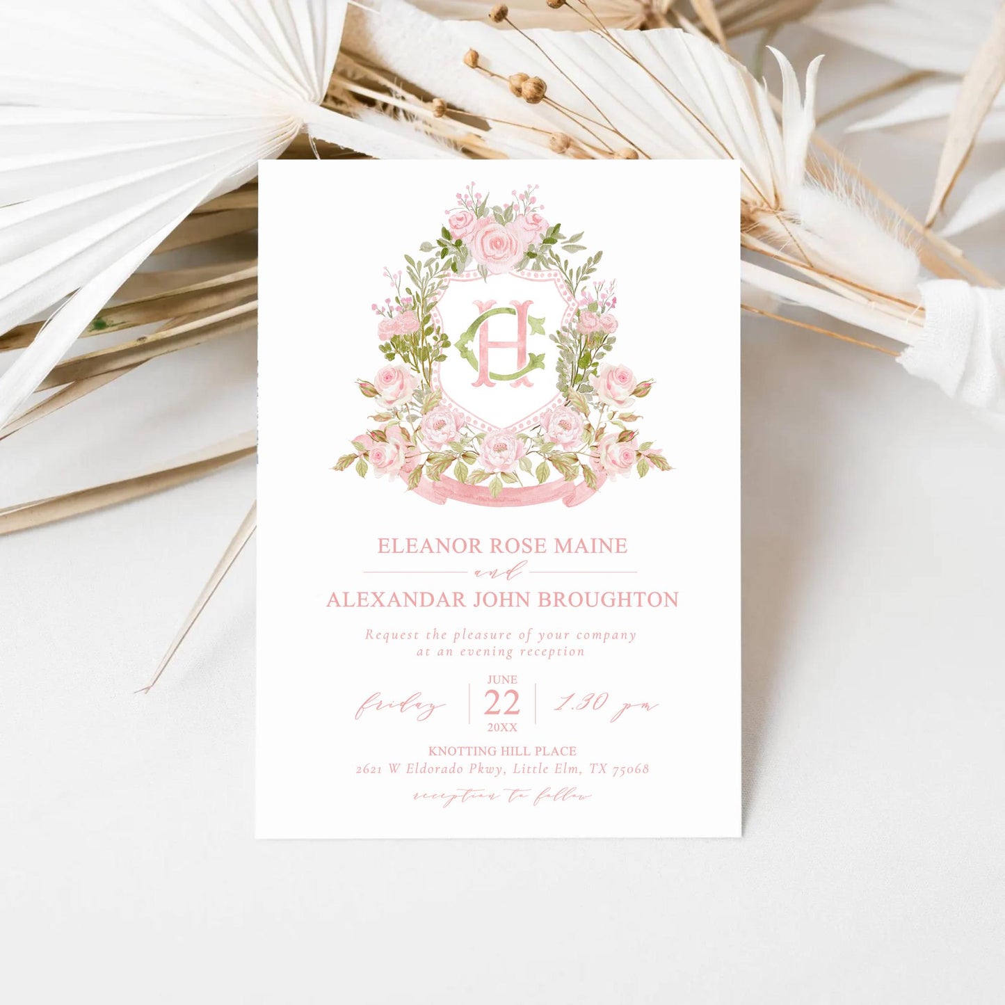 Blush Pink Floral Rustic Greenery Flower Wedding Crest - Monogram Crest - Floral Watercolor Wedding Crest - Romantic Wedding Crest