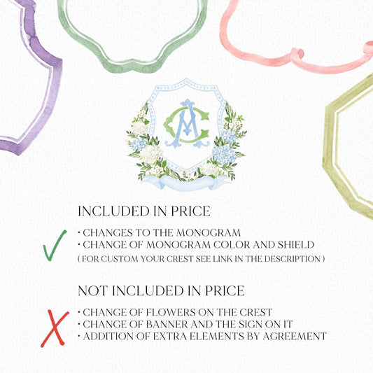 Hydrangea Flower Wedding Crest - Monogram Crest - Hydrangea Floral Luxury Watercolor Wedding Crest - Romantic Wedding Crest- Boho Hydrangea