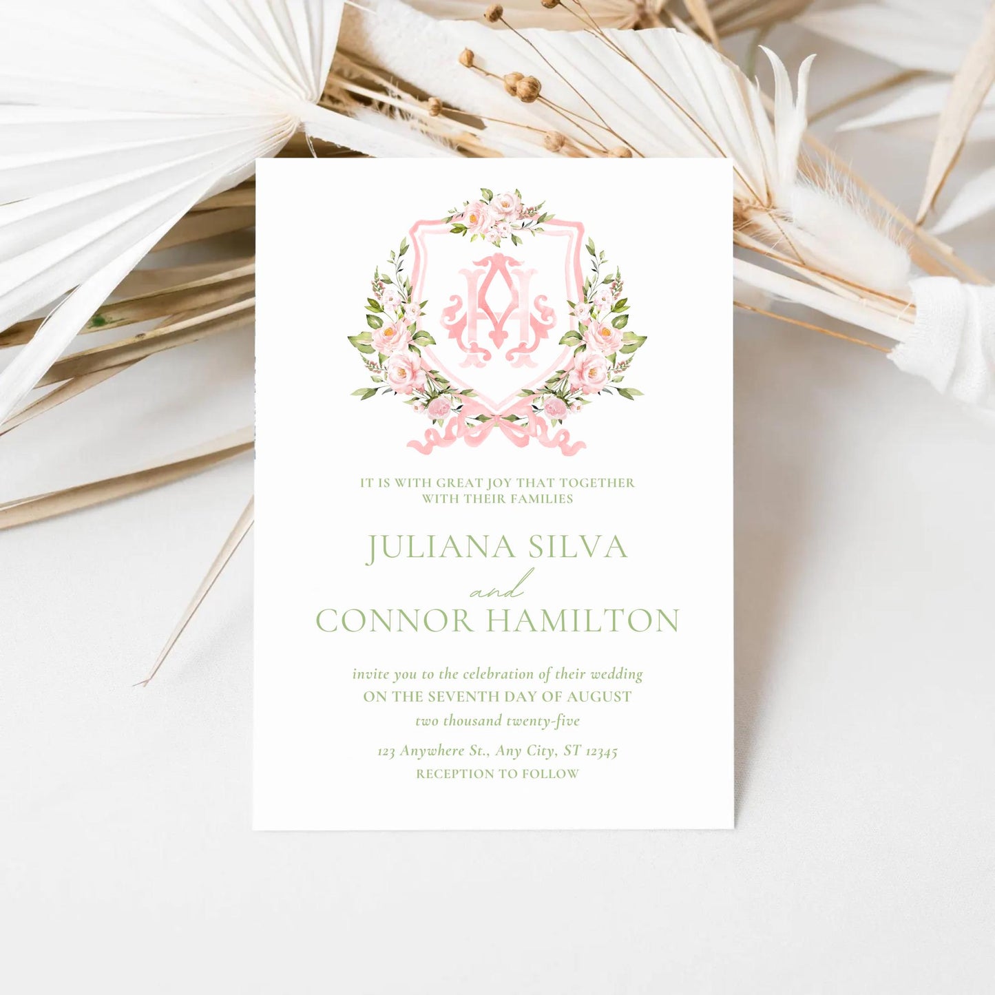 Blush Pink Floral Rustic Greenery Flower Wedding Crest - Monogram Crest - Floral Watercolor Wedding Crest - Romantic Wedding Crest