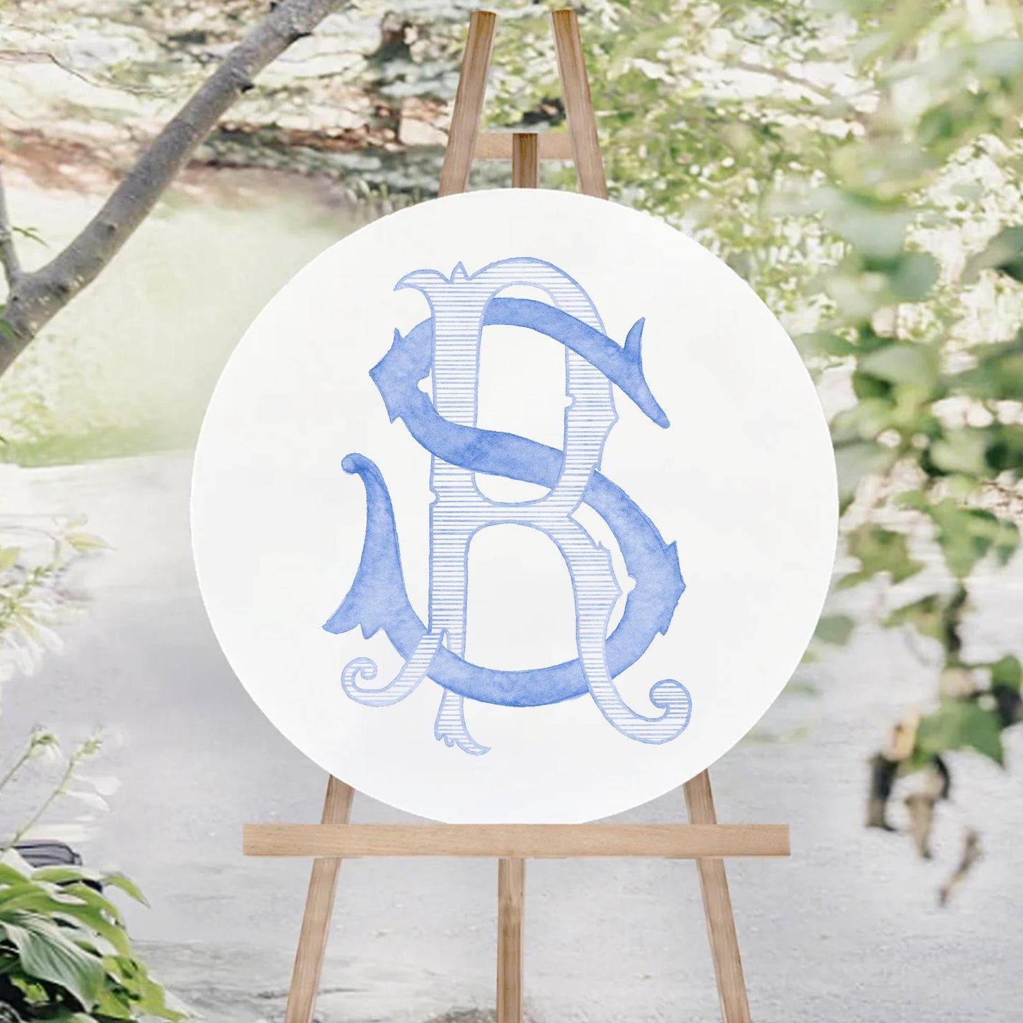 Watercolor Wedding Monogram – SR Initials, Classic Design (Digital Download)