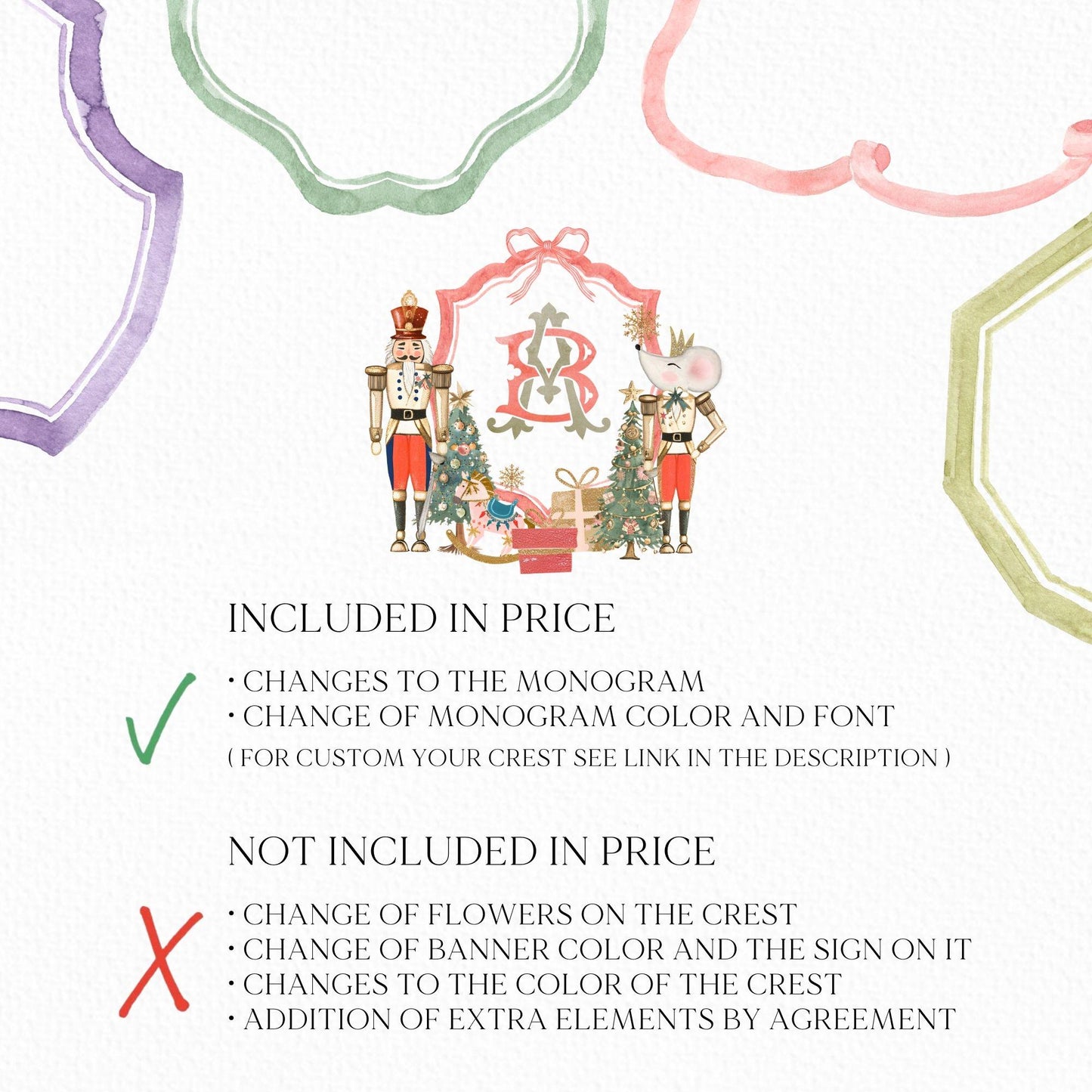Nutcracker Christmas Crest - Monogram Crest - Christmas Watercolor Crest DIY - Luxury Watercolor Wedding Crest - Nutcracker Red Christmas