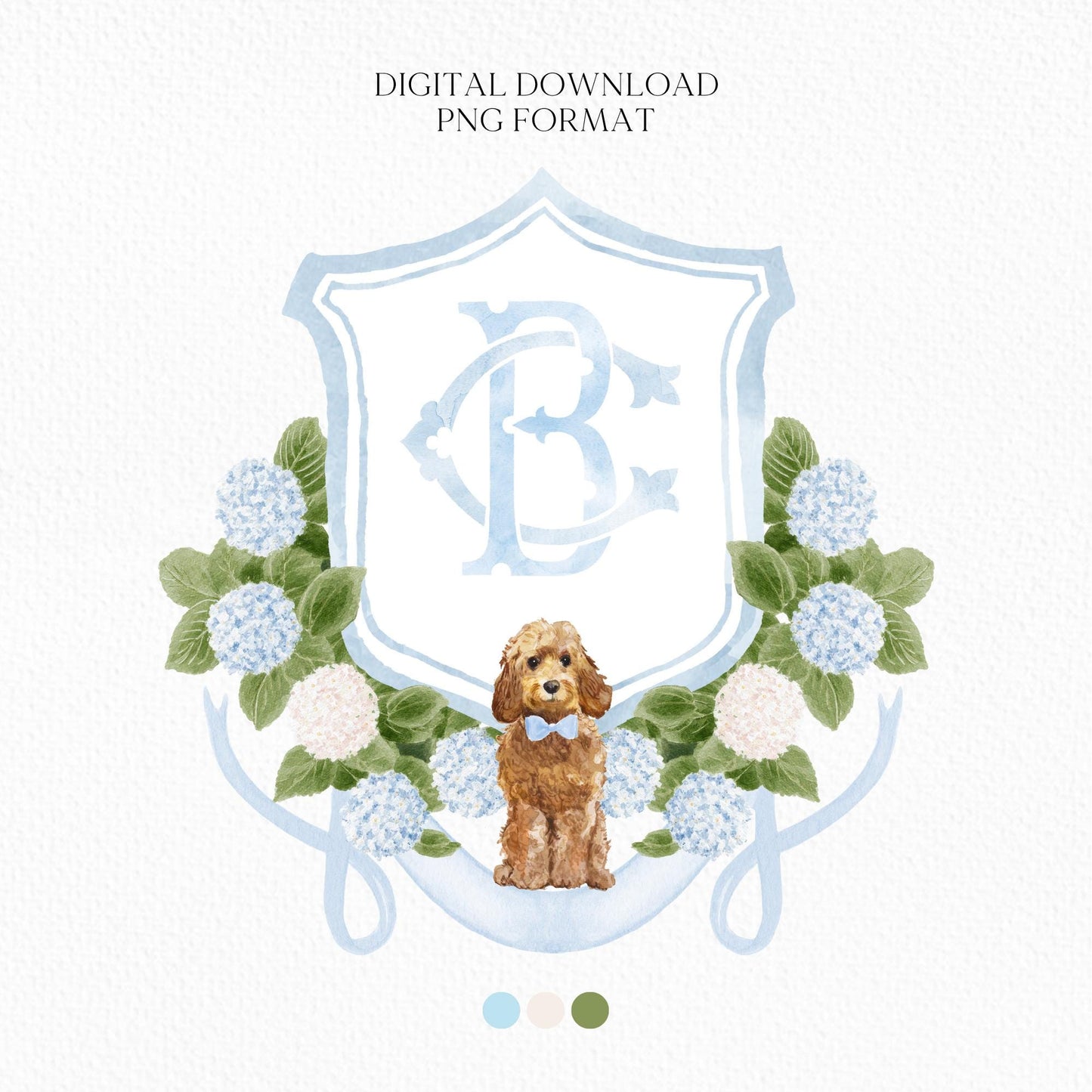 Hydrangea Flower Wedding Crest - Monogram Crest - Hydrangea Floral Luxury Watercolor Wedding Crest - Romantic Wedding Crest- Boho Hydrangea