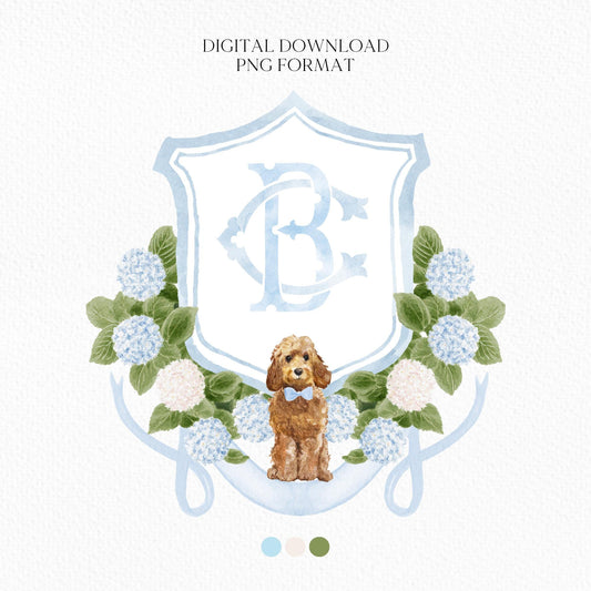 Hydrangea Flower Wedding Crest - Monogram Crest - Hydrangea Floral Luxury Watercolor Wedding Crest - Romantic Wedding Crest- Boho Hydrangea