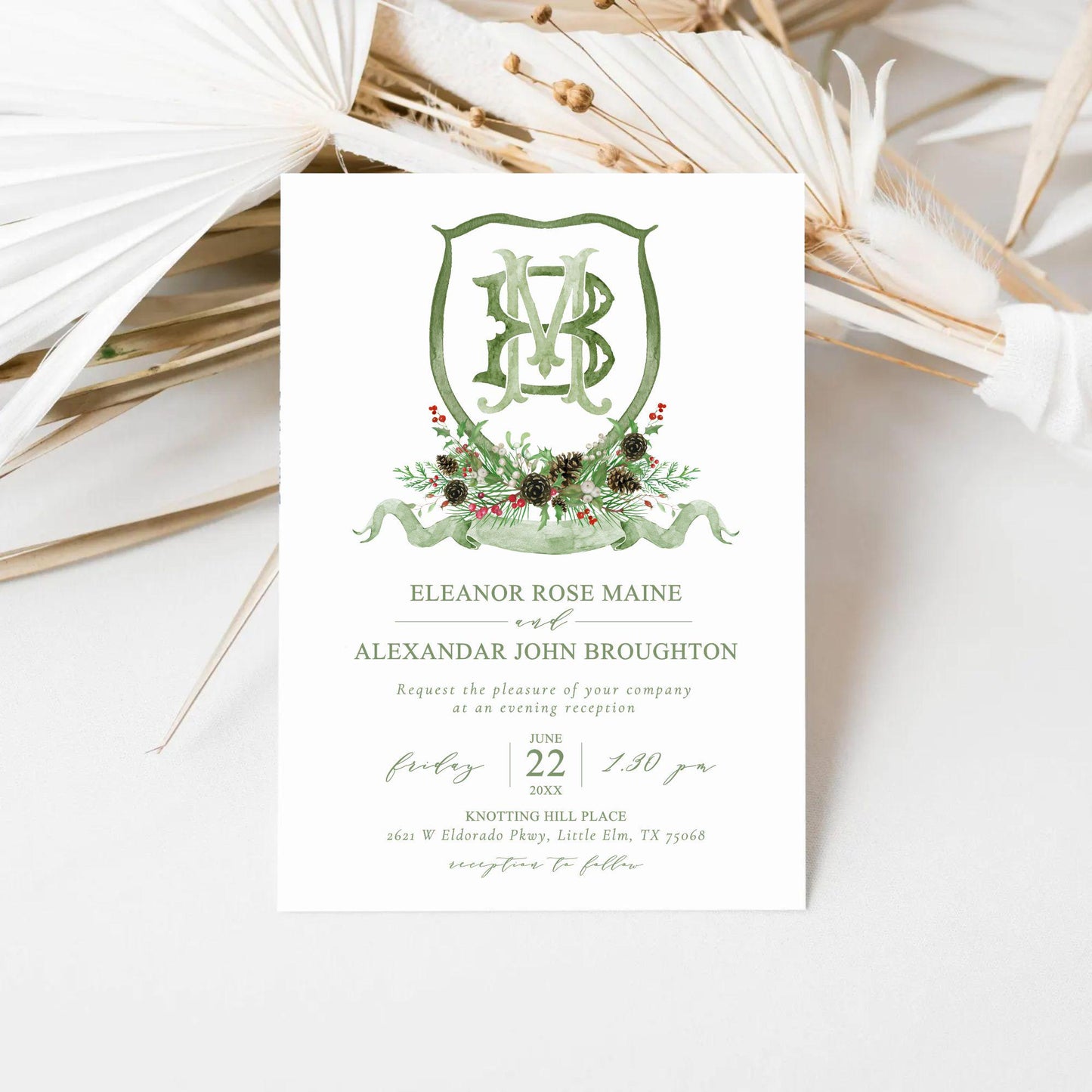 Custom Christmas Wedding Crest - Monogram Crest - Rose Hips Floral Watercolor Wedding Crest - Winter Christmas Wedding Crest - Winter Crest