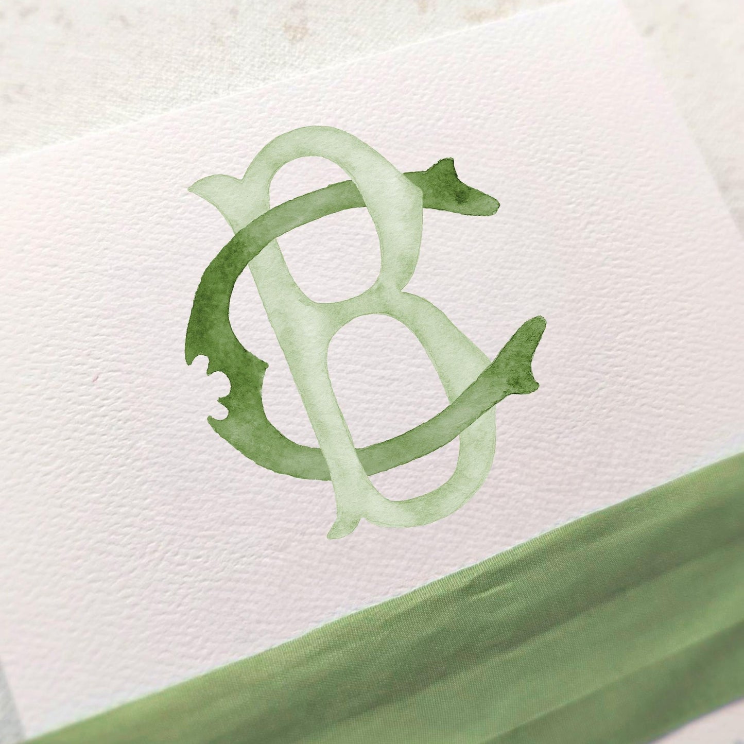 Watercolor Wedding Monogram – Classic BC Initial Crest (Digital Download)