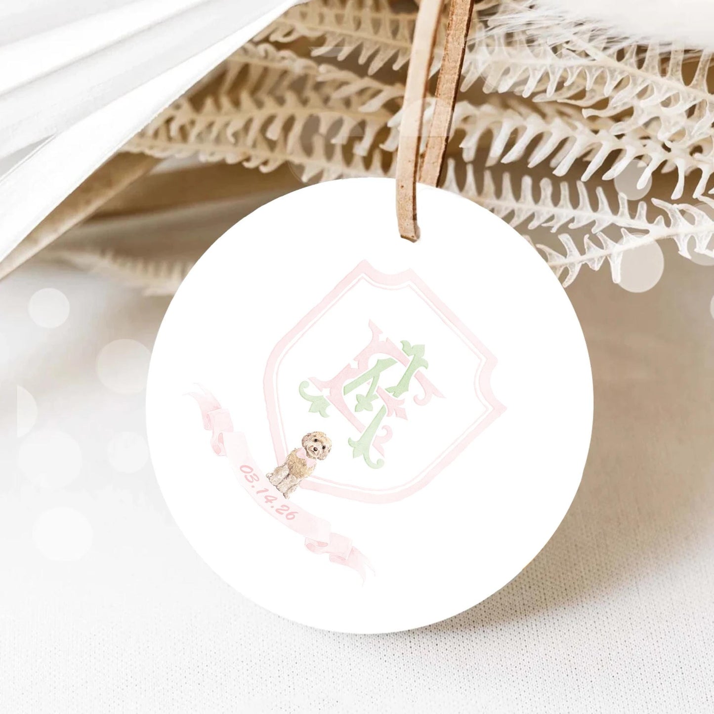 Watercolor Pink Classic Eucalyptus Ribbon Flower Wedding Crest - Monogram Crest -  Luxury Watercolor Wedding Crest - Romantic Wedding Crest