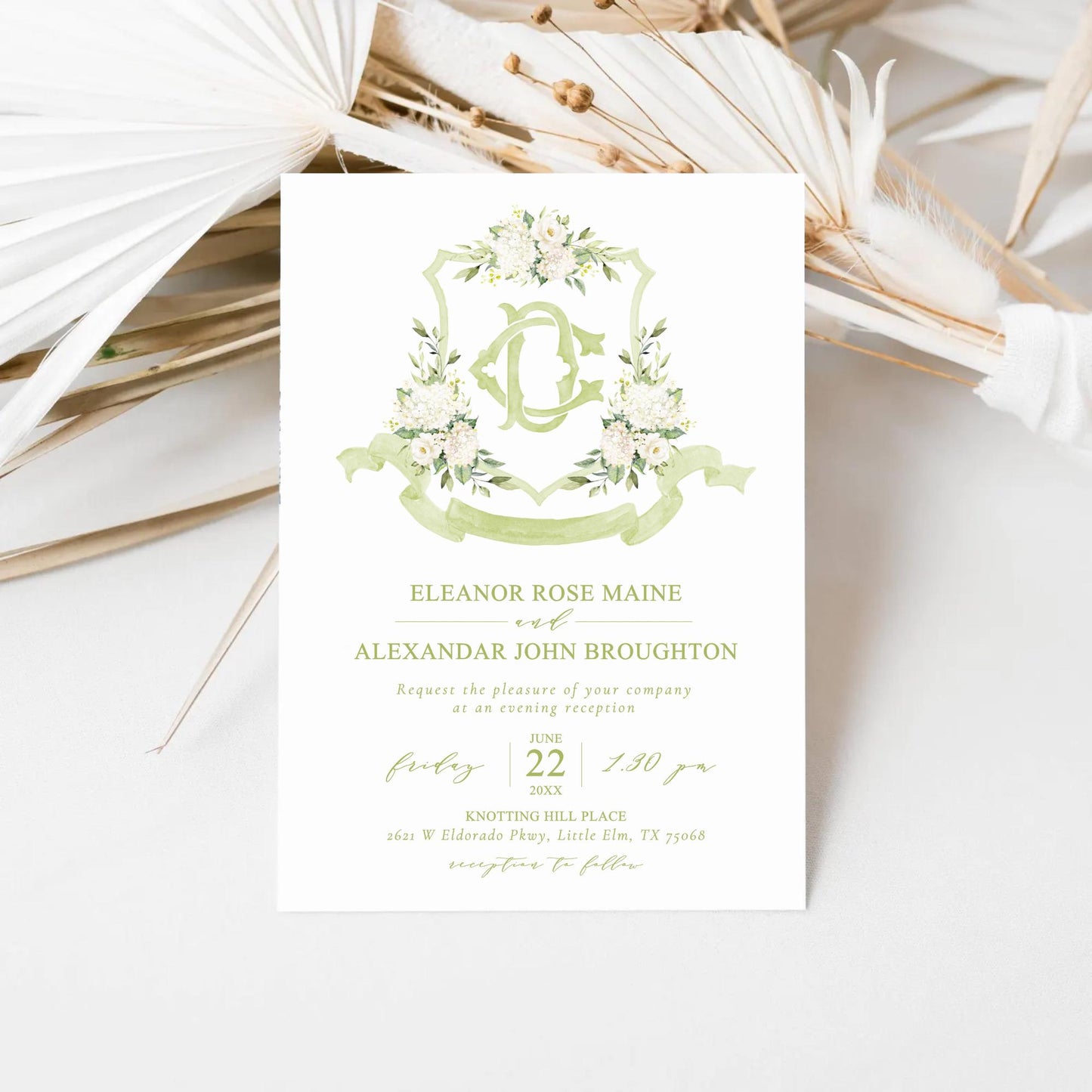 White Hydrangea Flower Wedding Crest - Monogram Crest - Hydrangea Floral Luxury Watercolor Wedding Crest - Romantic Wedding Crest