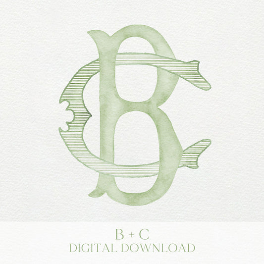 Watercolor Wedding Monogram CB - Classic BC (Digital Download)