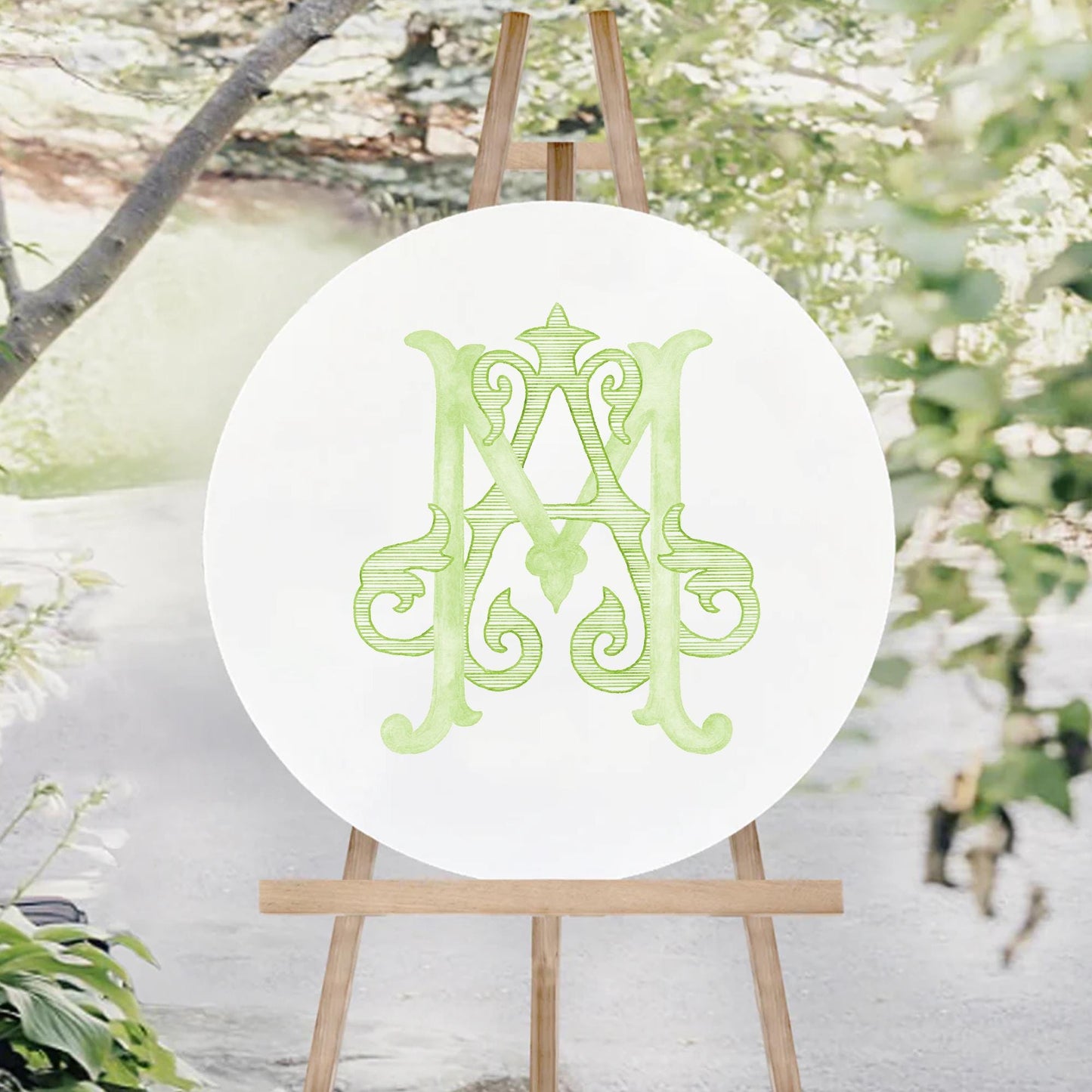 Watercolor Wedding Monogram AM – Classic Letter Crest (Digital Download)
