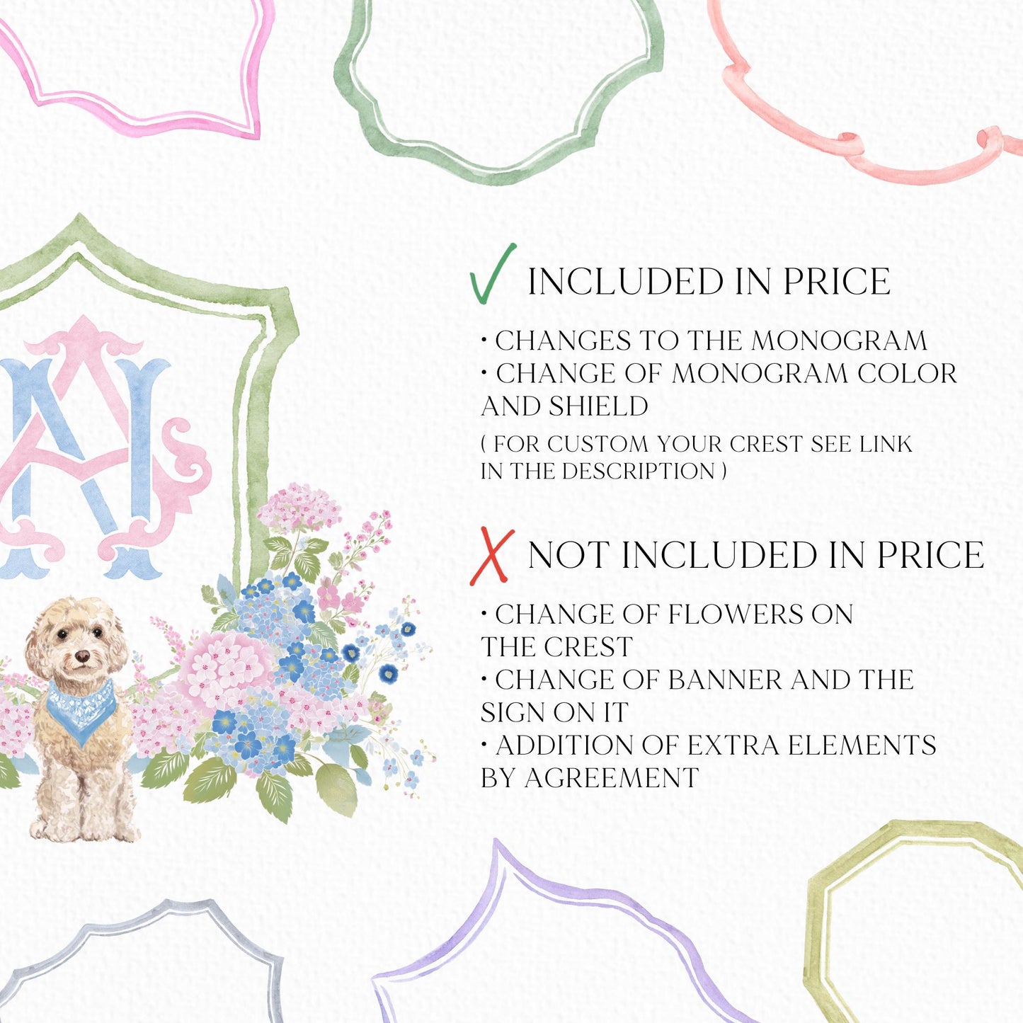 Hydrangea Blue Pink Wedding Family Crest - Light Pink Blue Hydrangea Flower Wedding Crest - Monogram Crest