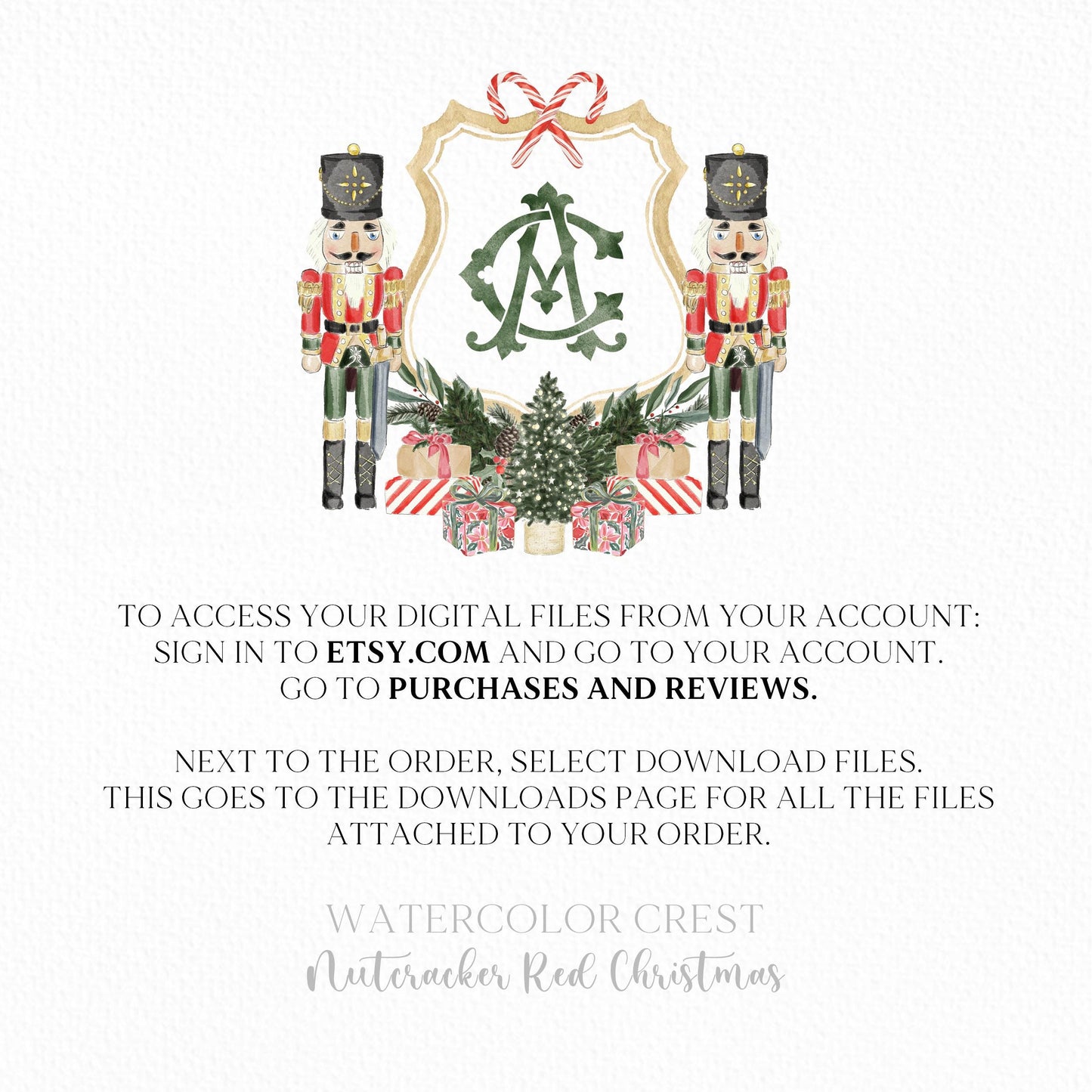 Nutcracker Christmas Crest - Monogram Crest - Christmas Watercolor Crest DIY - Luxury Watercolor Wedding Crest - Nutcracker Red Christmas