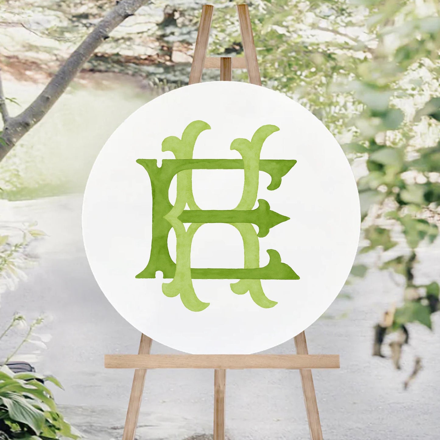 Watercolor Wedding Monogram EK – Classic KE Initial Crest (Digital Download)