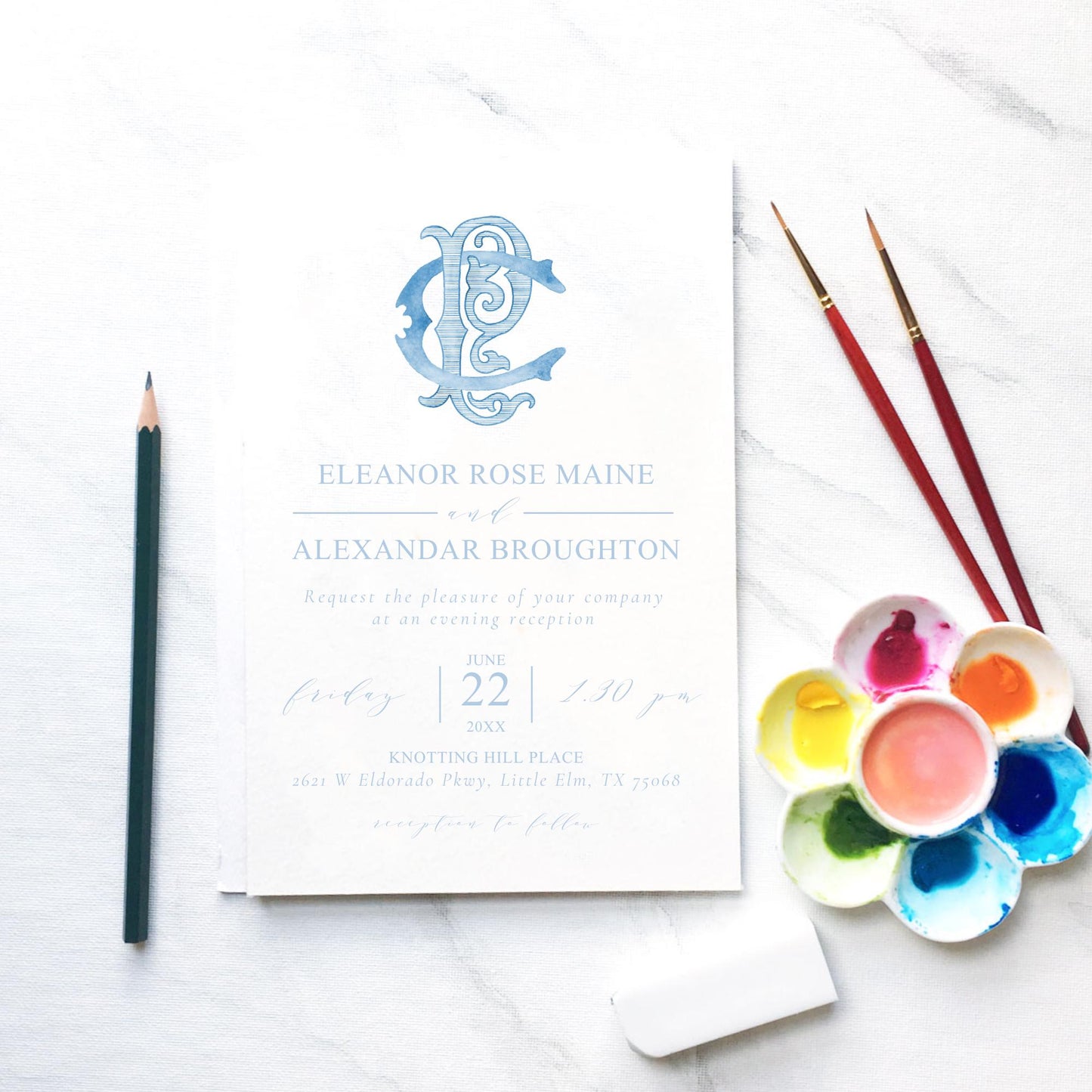 Watercolor Wedding Monogram – Classic CP Initial Crest (Digital Download)