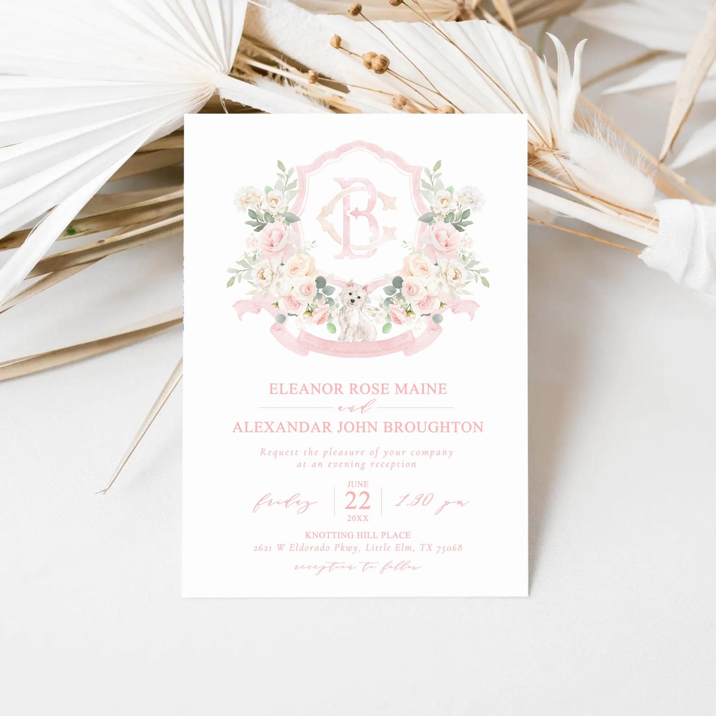 Blush Rose and Peony Greenery Flower Wedding Crest - Monogram Crest - Blush Peony Floral Watercolor Wedding Crest - Romantic Wedding Crest