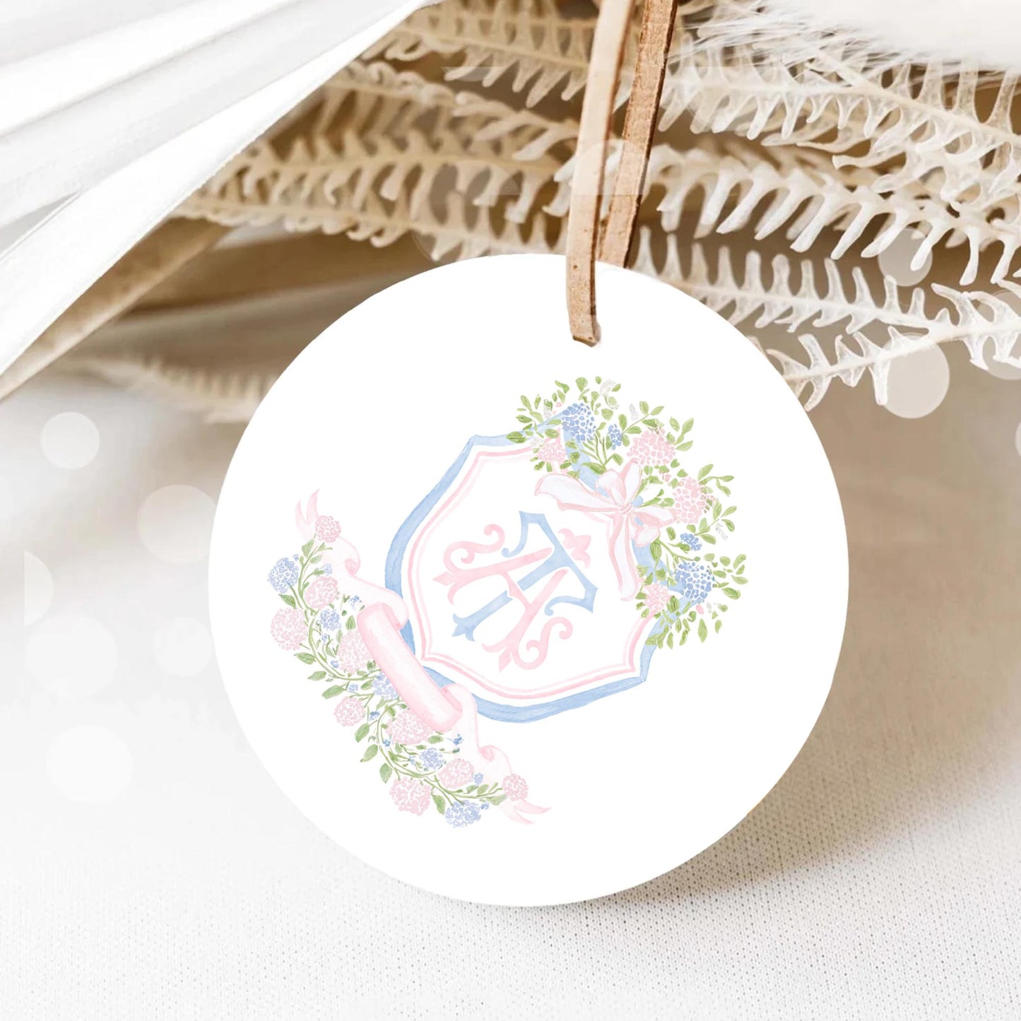 Pink Light Blue Hydrangea Flower Wedding Crest - Monogram Crest - Blue Hydrangea Floral Watercolor Wedding Crest - Romantic Wedding Crest