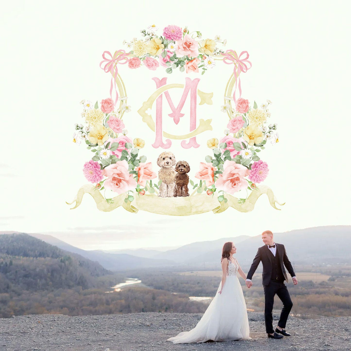 Blush Rose and Peony Greenery Flower Wedding Crest - Monogram Crest - Blush Peony Floral Watercolor Wedding Crest - Romantic Wedding Crest