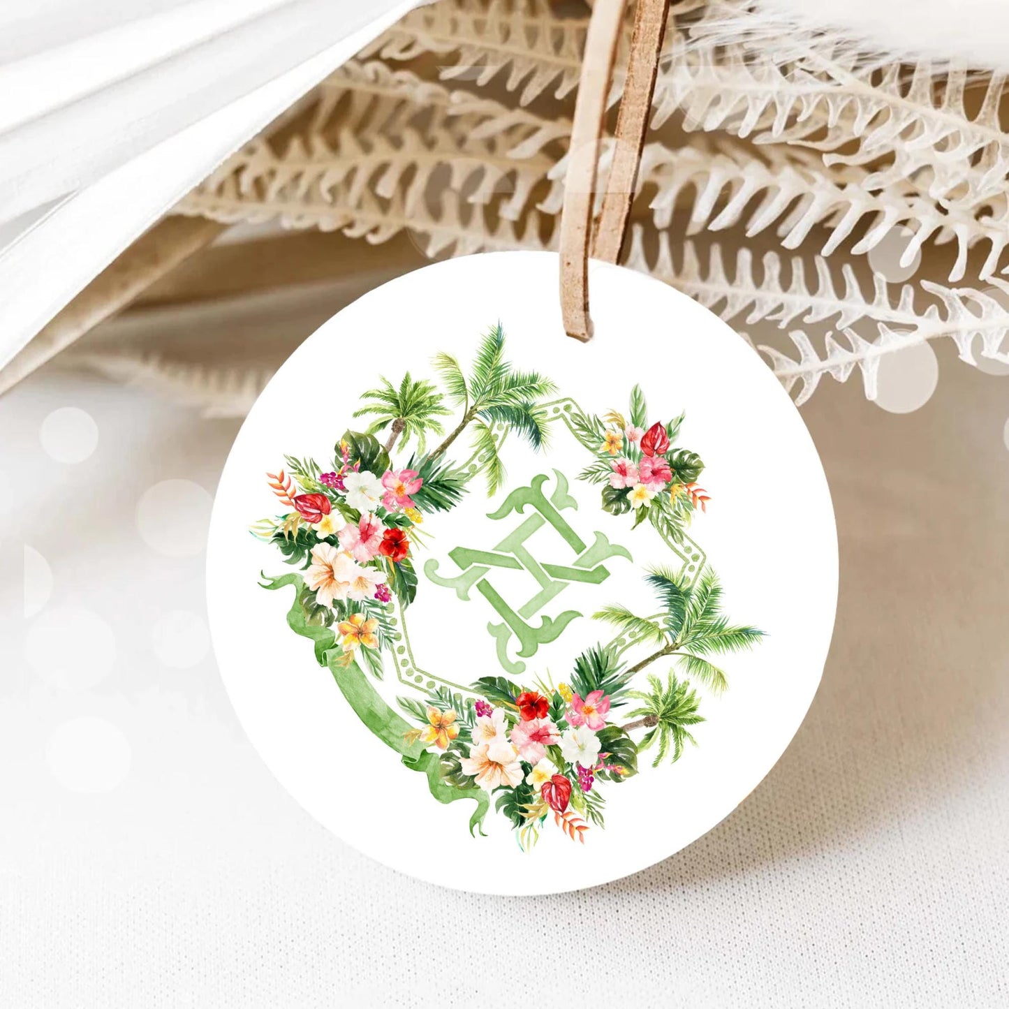 Tropical Palm Watercolor Flowers Wedding Crest - Monogram Crest - Watercolor Palm Springs Wedding Crest - Romantic Wedding