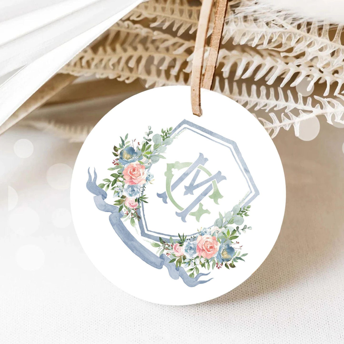 Pink & Blue Flower Wedding Crest - Monogram Crest - Roses Floral Luxury Watercolor Wedding Crest - Romantic Wedding Crest