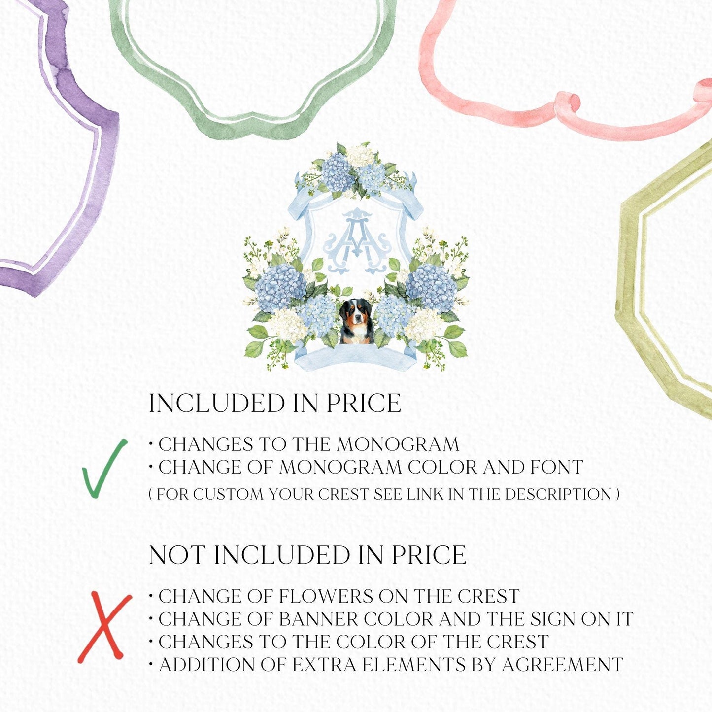 Hydrangea Flower Wedding Crest - Monogram Crest - Hydrangea Floral Luxury Watercolor Wedding Crest - Romantic Wedding Crest- Boho Hydrangea